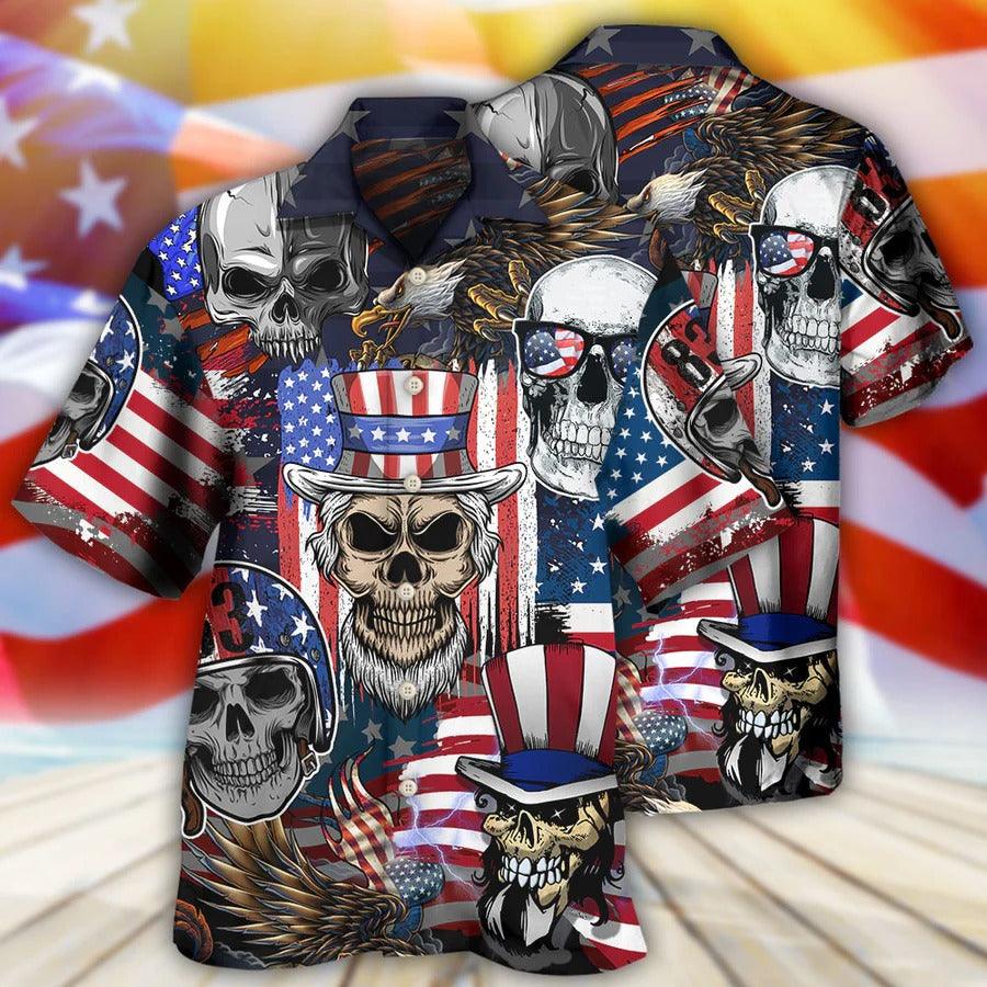 Skull Aloha Hawaiian Shirt For Summer - Skull Independence Day Skull US Flag Hawaiian Shirt - Perfect Gift For Men, Women, Skull Lover