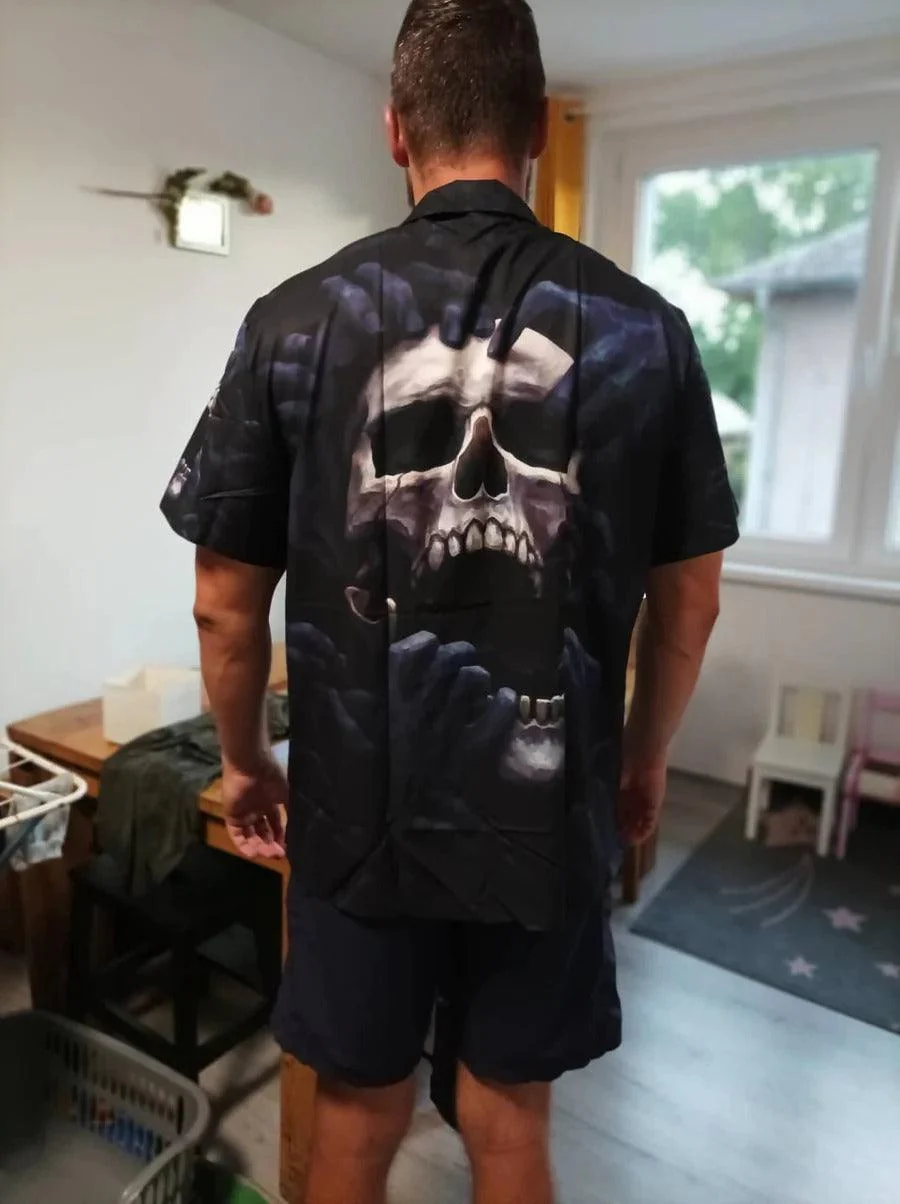 Skull Aloha Hawaiian Shirt For Summer - Skull Love Darkness, Shadow Hand Hawaiian Shirt - Perfect Gift For Men, Women, Skull Lover - Image 2
