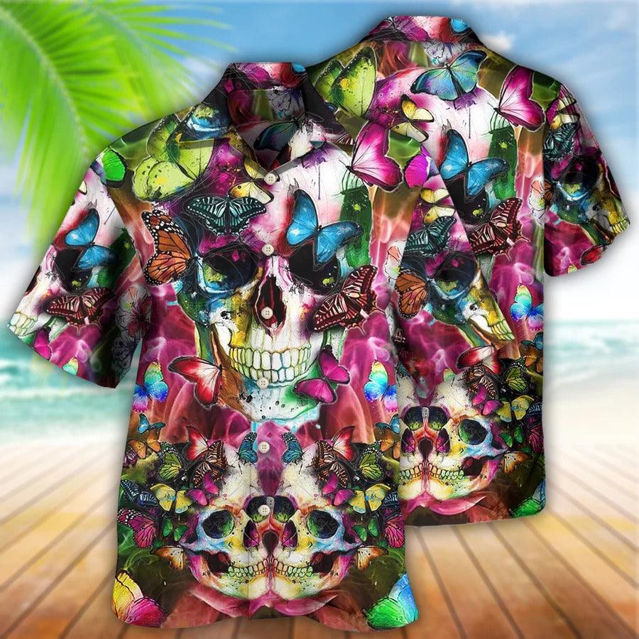 Skull Aloha Hawaiian Shirt For Summer - Skull Love Life Cool Floral, Butterfly Hawaiian Shirt - Perfect Gift For Men, Women, Skull Lover - Image 2