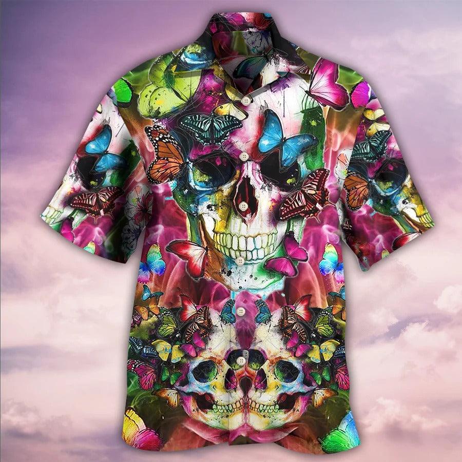 Skull Aloha Hawaiian Shirt For Summer - Skull Love Life Cool Floral, Butterfly Hawaiian Shirt - Perfect Gift For Men, Women, Skull Lover - Image 3