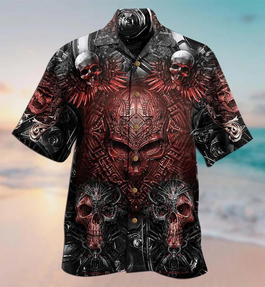 Skull Aloha Hawaiian Shirt For Summer - Skull Metal Style Angry Hawaiian Shirt - Knife Skull Hawaiian Shirt - Perfect Gift For Men, Women, Skull Lover - Image 2