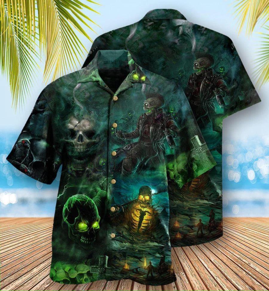 Skull Aloha Hawaiian Shirt For Summer - Skull No Flesh No Brain But Still In Pain Dark Style Hawaiian Shirt - Perfect Gift For Men, Women, Skull Lover