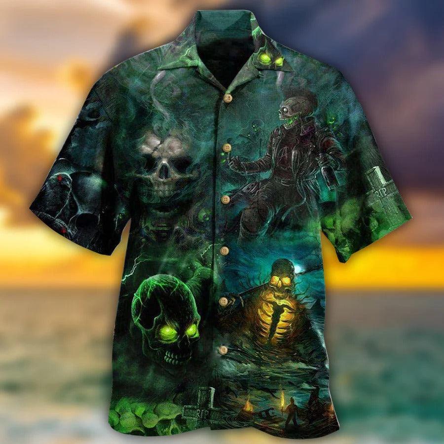 Skull Aloha Hawaiian Shirt For Summer - Skull No Flesh No Brain But Still In Pain Dark Style Hawaiian Shirt - Perfect Gift For Men, Women, Skull Lover - Image 2