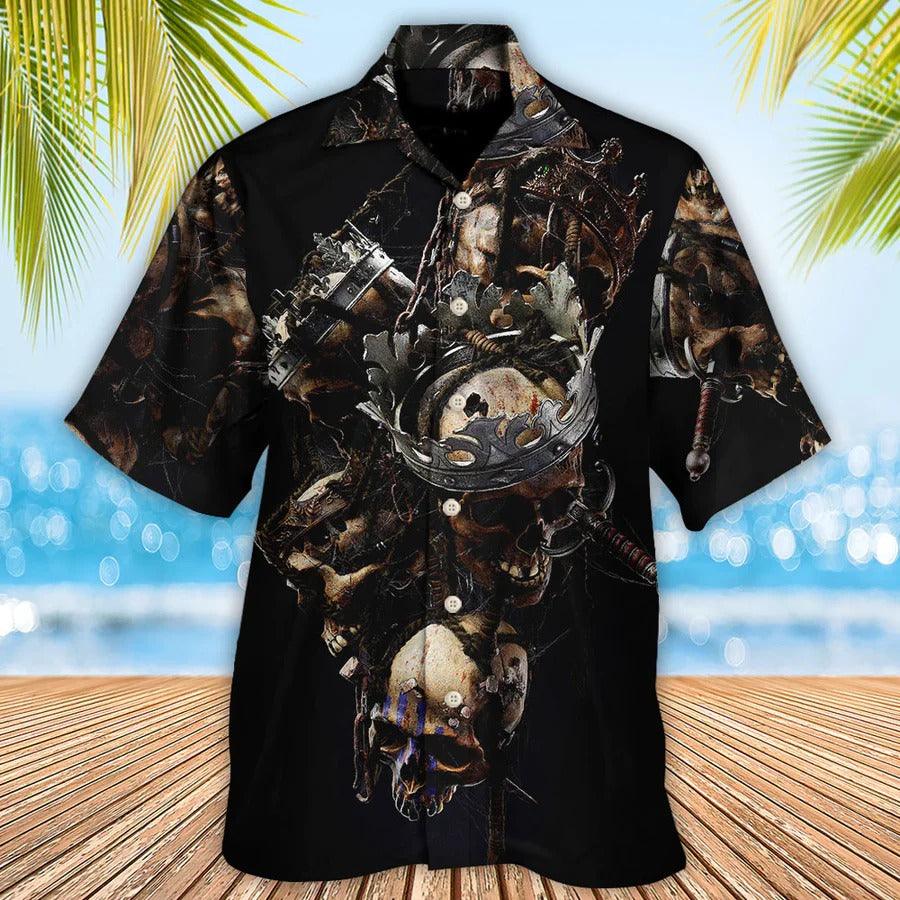 Skull Aloha Hawaiian Shirt For Summer - Skull Only In Their Death Can A King Live Forever Hawaiian Shirt - Perfect Gift For Men, Women, Skull Lover - Image 2