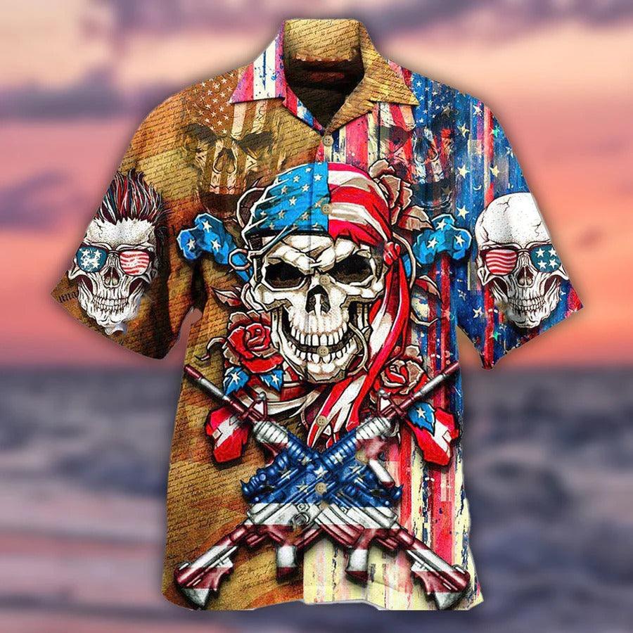 Skull Aloha Hawaiian Shirt For Summer - Skull Patriotic Flower America Hawaiian Shirt - Perfect Gift For Men, Women, Skull Lover