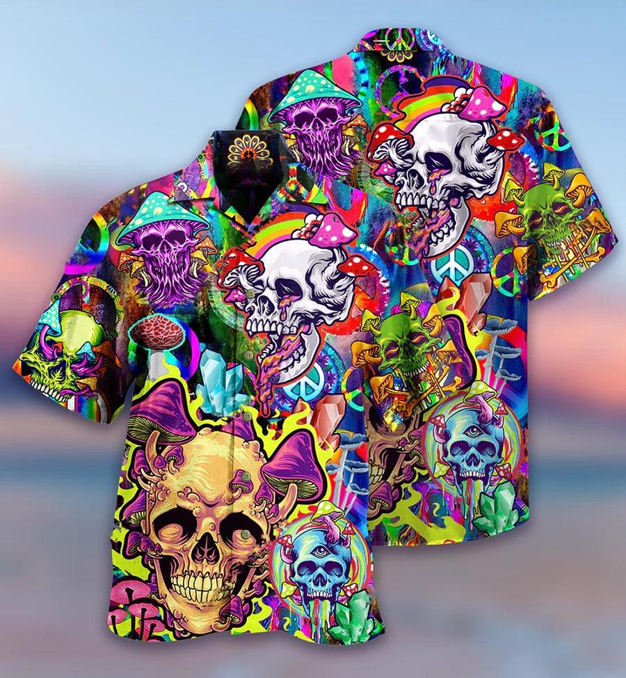 Skull Aloha Hawaiian Shirt For Summer - Skull Rainbow Smile Hawaiian Shirt - Mushroom Colorful Hawaiian Shirt - Perfect Gift For Men, Women, Skull Lover
