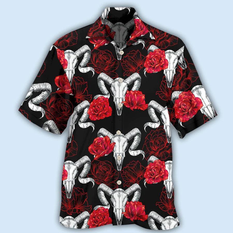 Skull Aloha Hawaiian Shirt For Summer - Skull Rose And Ram Skull Hawaiian Shirt - Goat Skull Hawaiian Shirt - Perfect Gift For Men, Women, Skull Lover - Image 2