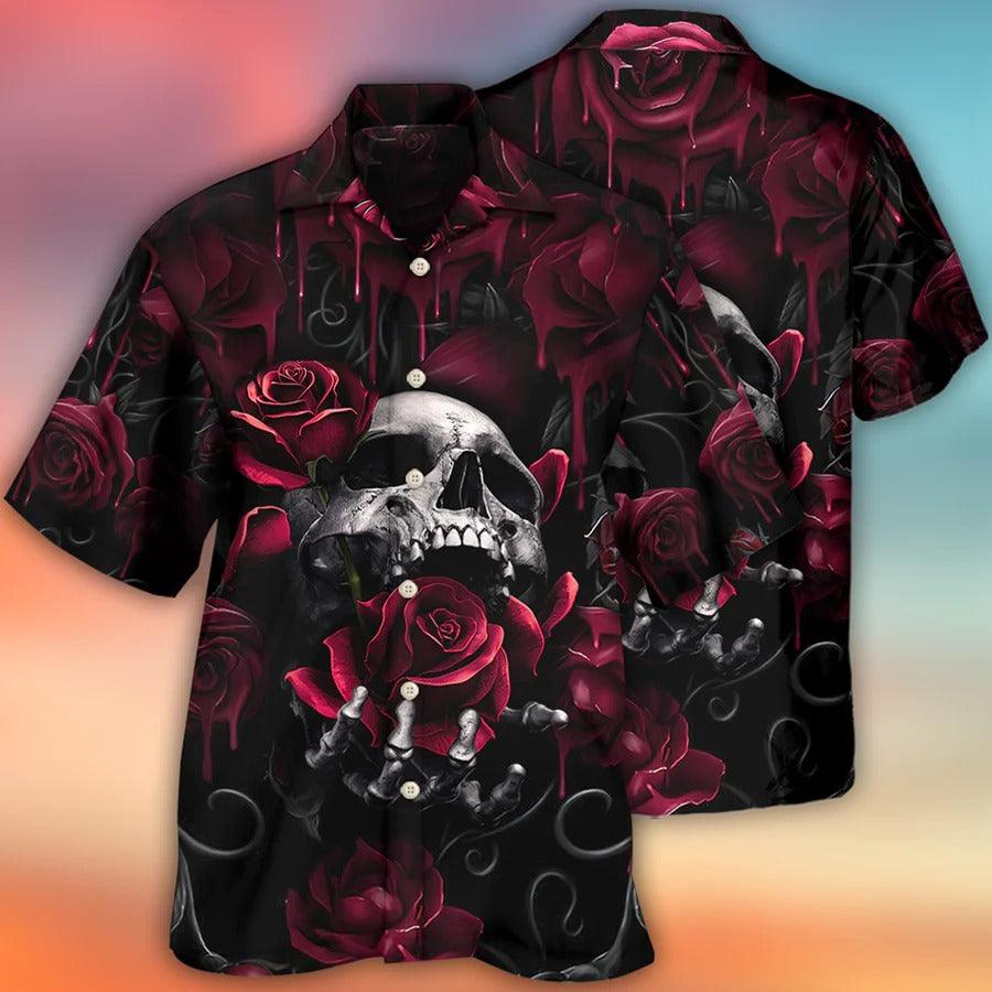 Skull Aloha Hawaiian Shirt For Summer - Skull Rose Blood Dark Screaming - Perfect Gift For Men, Women, Skull Lover