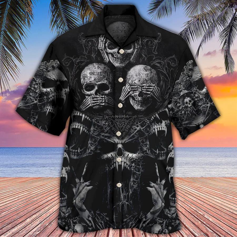 Skull Aloha Hawaiian Shirt For Summer - Skull Scary Darkness Art Hawaiian Shirt - Perfect Gift For Men, Women, Skull Lover - Image 3