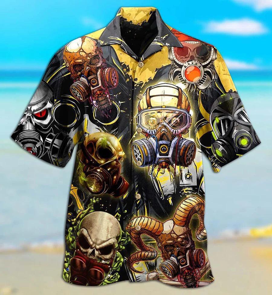 Skull Aloha Hawaiian Shirt For Summer - Skull Sign Style, poison resistant mask Skull Hawaiian Shirt - Perfect Gift For Men, Women, Skull Lover - Image 2