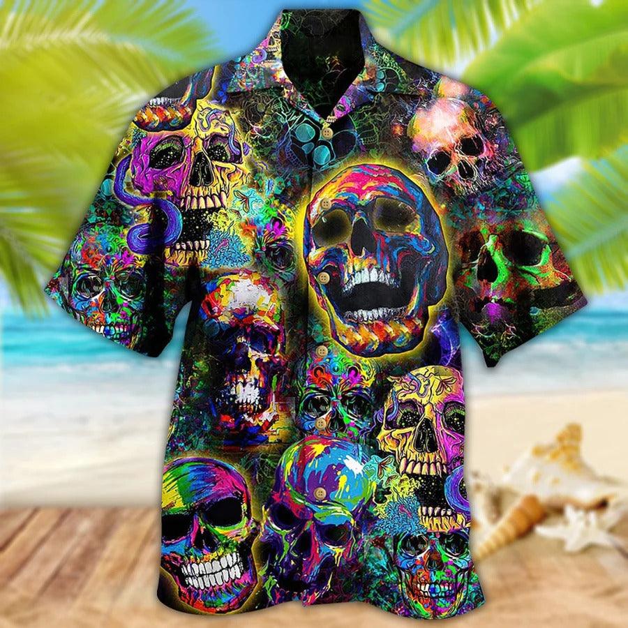 Skull Aloha Hawaiian Shirt For Summer - Skull Smiley, Skull Colorful Hawaiian Shirt - Perfect Gift For Men, Women, Skull Lover