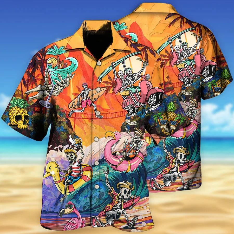 Skull Aloha Hawaiian Shirt For Summer - Skull Style On The Colorful Wave Hawaiian Shirt - Perfect Gift For Men, Women, Skull Lover