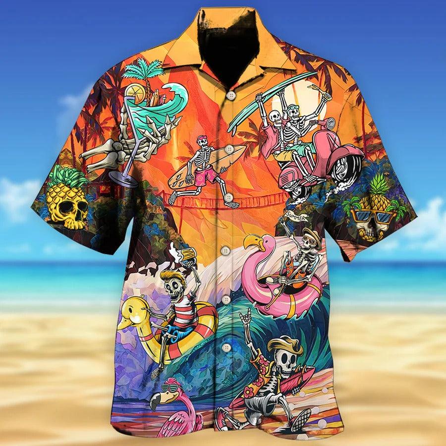 Skull Aloha Hawaiian Shirt For Summer - Skull Style On The Colorful Wave Hawaiian Shirt - Perfect Gift For Men, Women, Skull Lover - Image 2