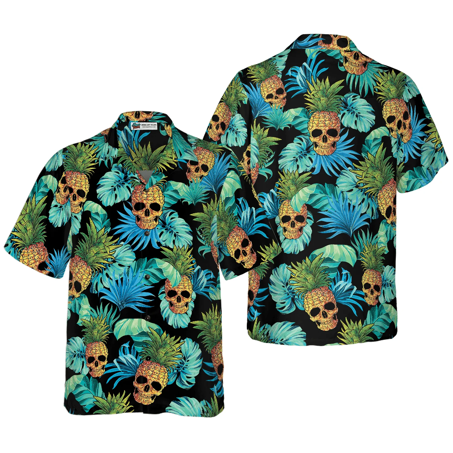 Skull Aloha Hawaiian Shirt, Pineapple Skull & The Tropical Leaves Hawaiian Shirt, Colorful Summer Aloha Shirt For Men Women, Gift For Friend, Family