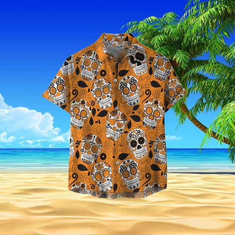 Skull Aloha Hawaiian Shirt - Skull Leaves Pattern Hawaiian Shirt, Halloween Skull Hawaiian Shirt For Men & Women, Skull Lover