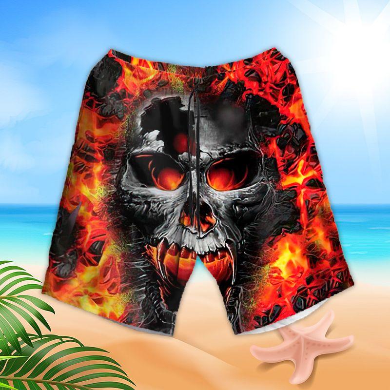 Skull Aloha Hawaiian Shirts For Summer, Skull On Lava Background Hawaiian Set For Men Women, Gift For Horror Style Lovers, Friend, Family, Team - Image 3