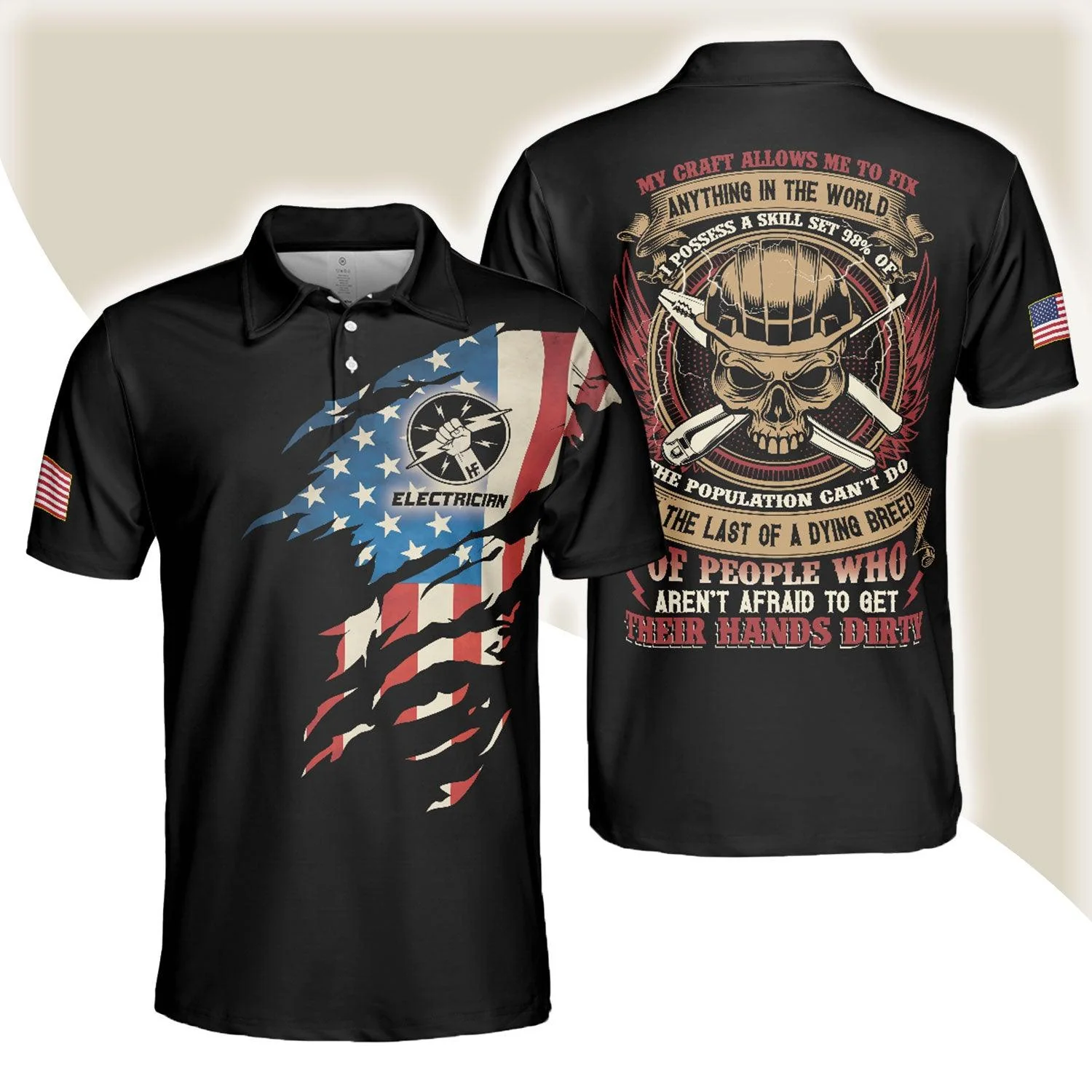 Skull American Flag Electrician Men Polo Shirt, Electrician My Craft Allows Me To Fix Anything Shirt For Men, Gift For Electrician