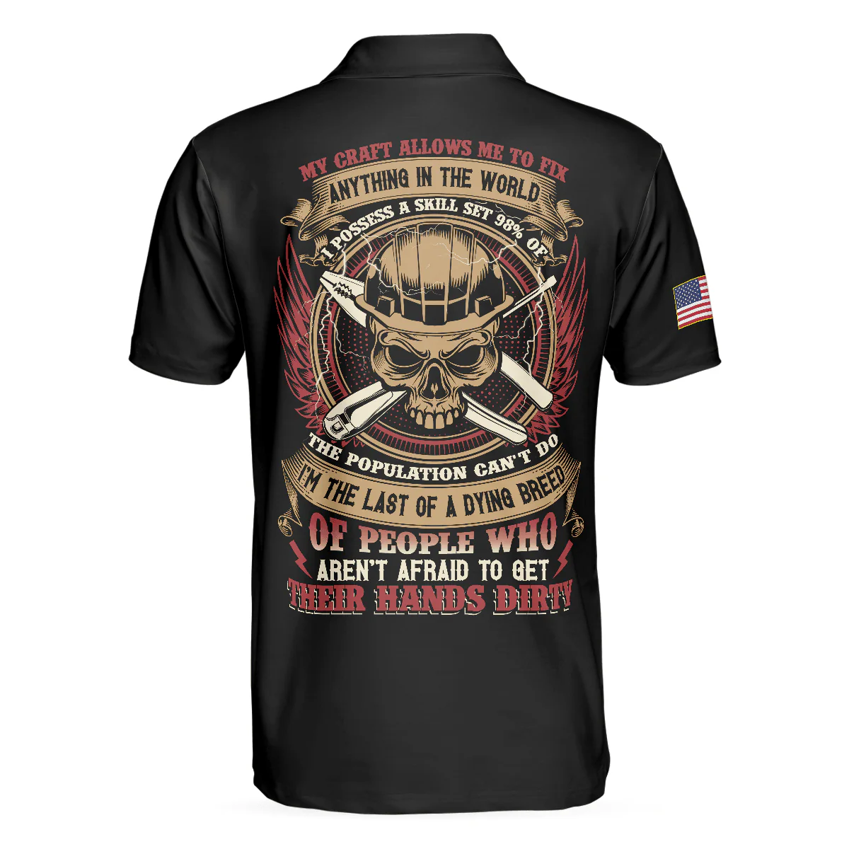Skull American Flag Electrician Men Polo Shirt, Electrician My Craft Allows Me To Fix Anything Shirt For Men, Gift For Electrician - Image 3