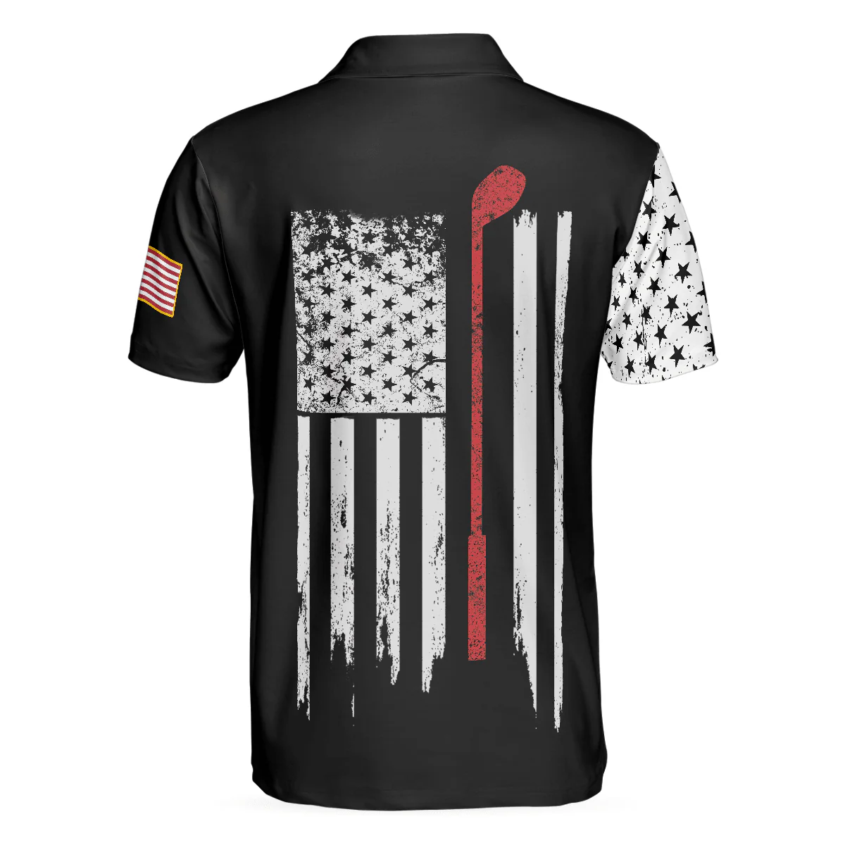 Skull American Flag With Golf Club Polo Shirt, Black And White American Flag Polo Shirt, Patriotic Golf Shirt For Men - Perfect Gift For Men, Golfers - Image 3