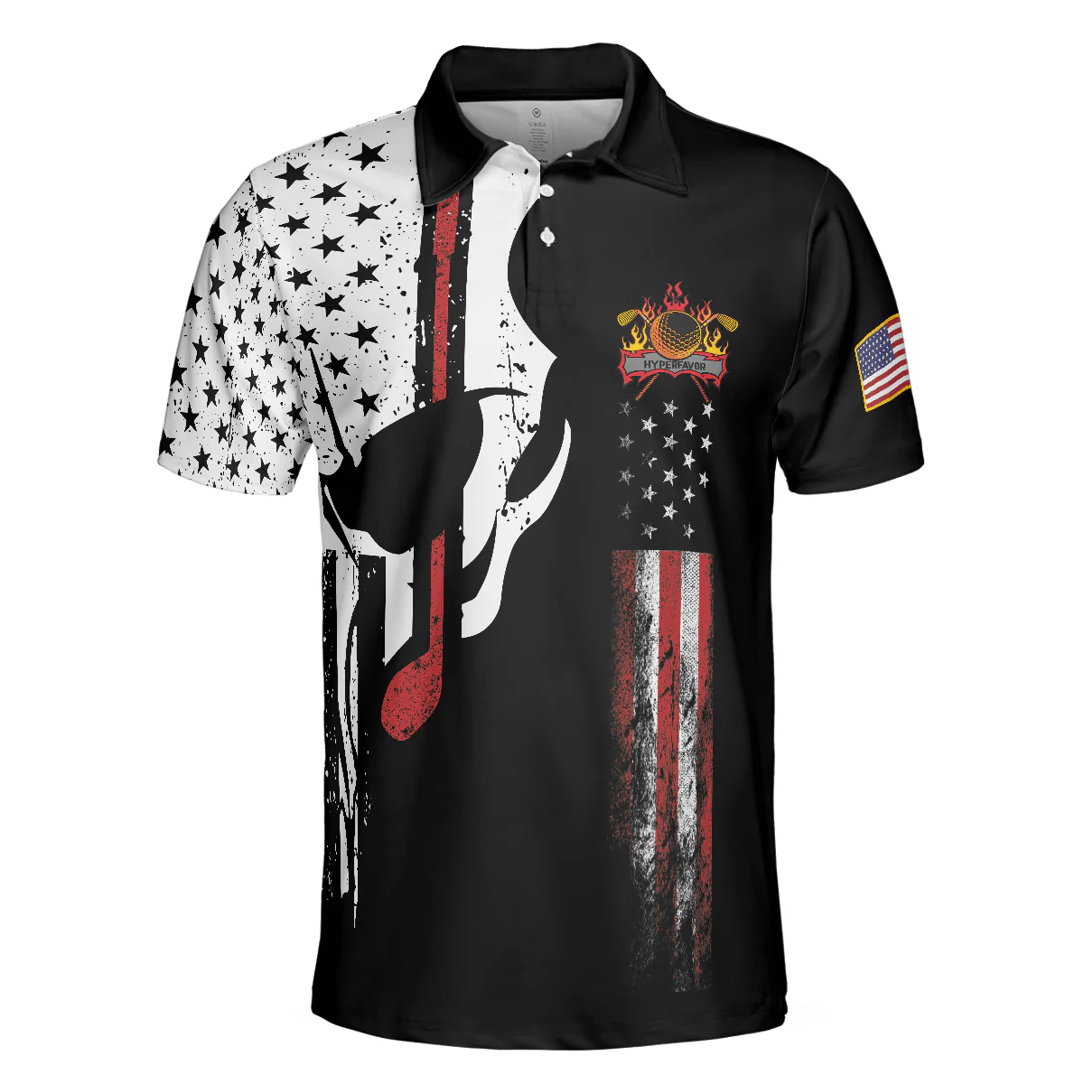 Skull American Flag With Golf Club Polo Shirt, Black And White American Flag Polo Shirt, Patriotic Golf Shirt For Men - Perfect Gift For Men, Golfers - Image 4