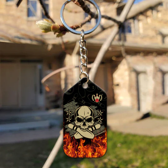 Skull Bowling In Fire Acrylic Keychain For Bowling Players - Christmas Gift For Bowling Lovers, Bowling Team, Family, Friends - Image 6
