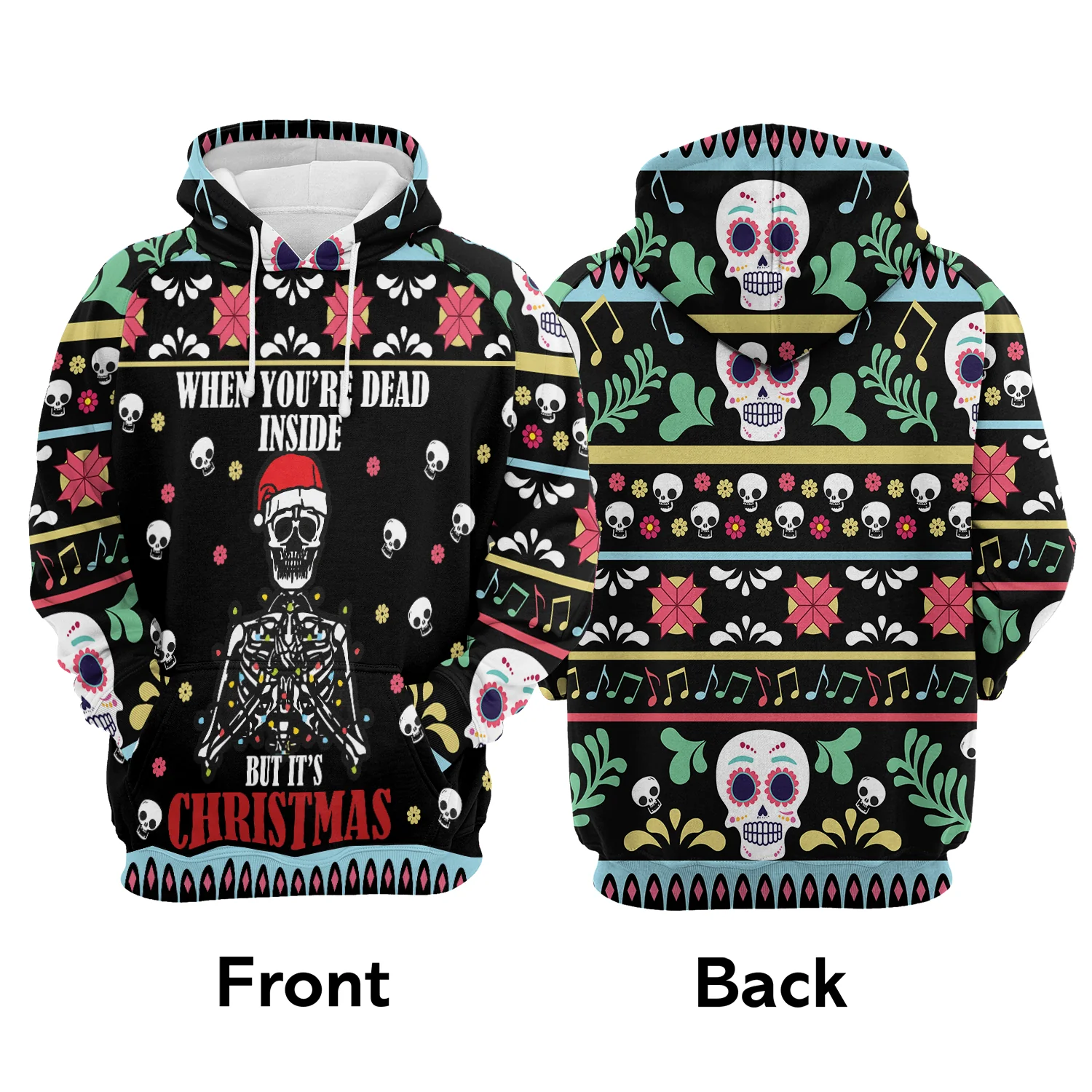 Skull Christmas Premium Christmas Hoodie, Skull Dead Inside Christmas Unisex Hoodie For Men & Women - Perfect Gift For Christmas, Friends, Family - Image 3