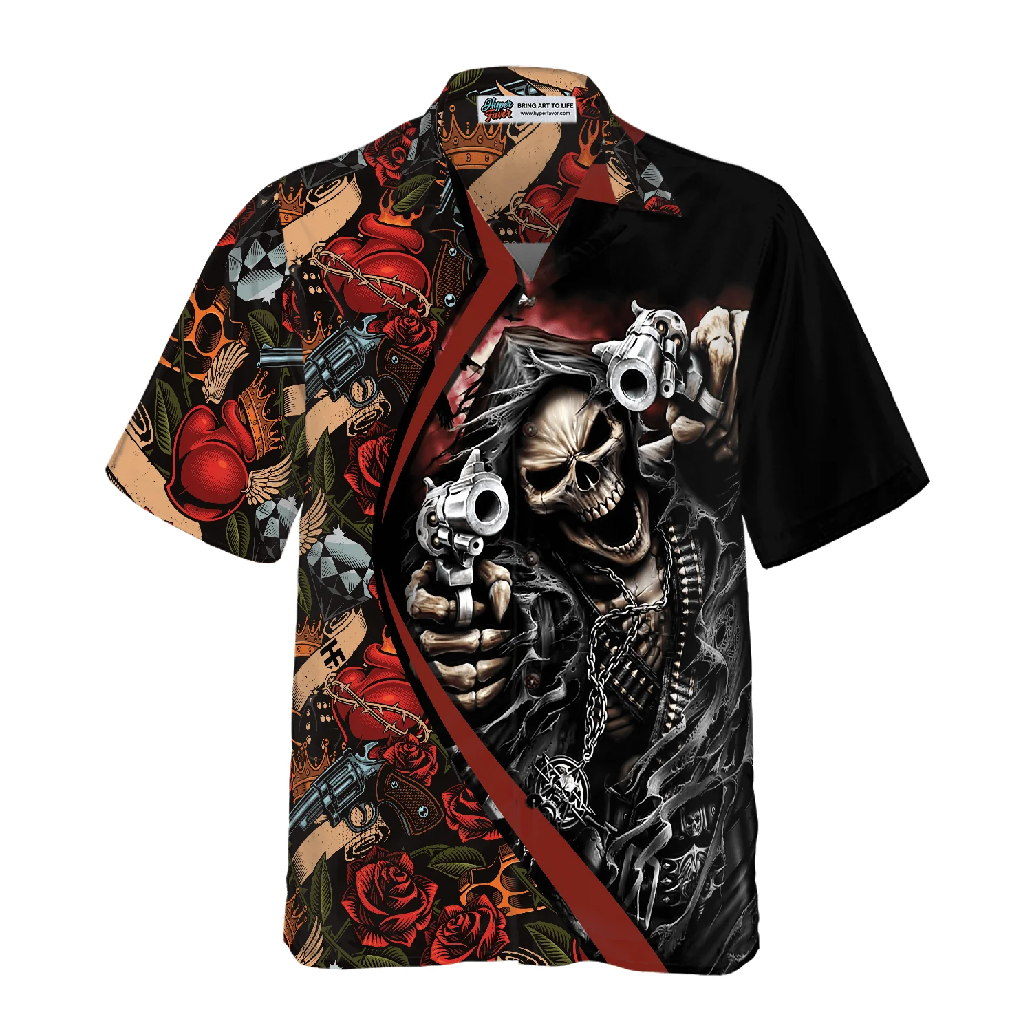 Skull Hawaiian Shirt, Cool Gun Skull Aloha Hawaiian Shirt, Colorful Summer Aloha Shirt For Men Women, Gift For Friend, Family, Husband, Wife - Image 3