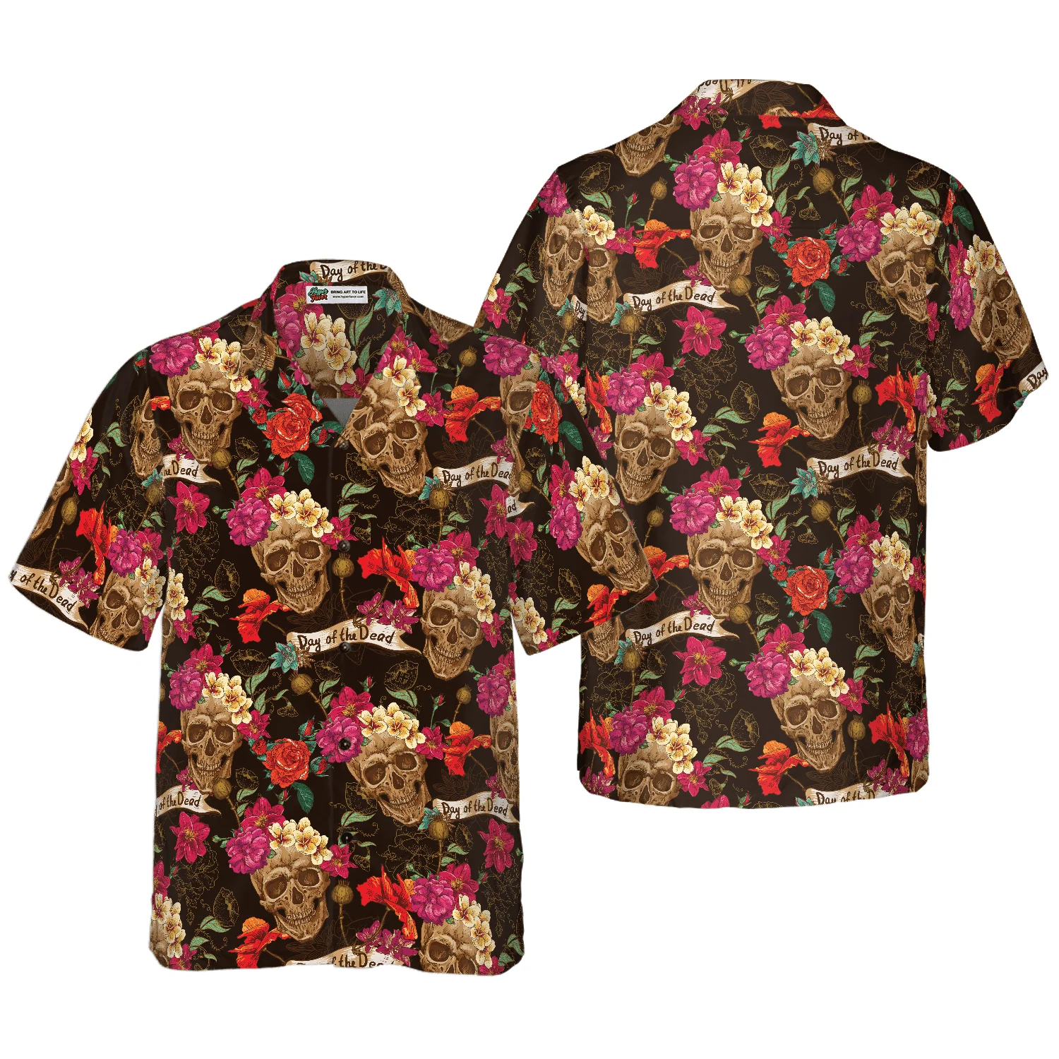 Skull Hawaiian Shirt, Skull And Flowers Day Of Dead Hawaiian Shirt, Colorful Summer Aloha Shirt For Men Women, Gift For Friend, Family, Husband, Wife