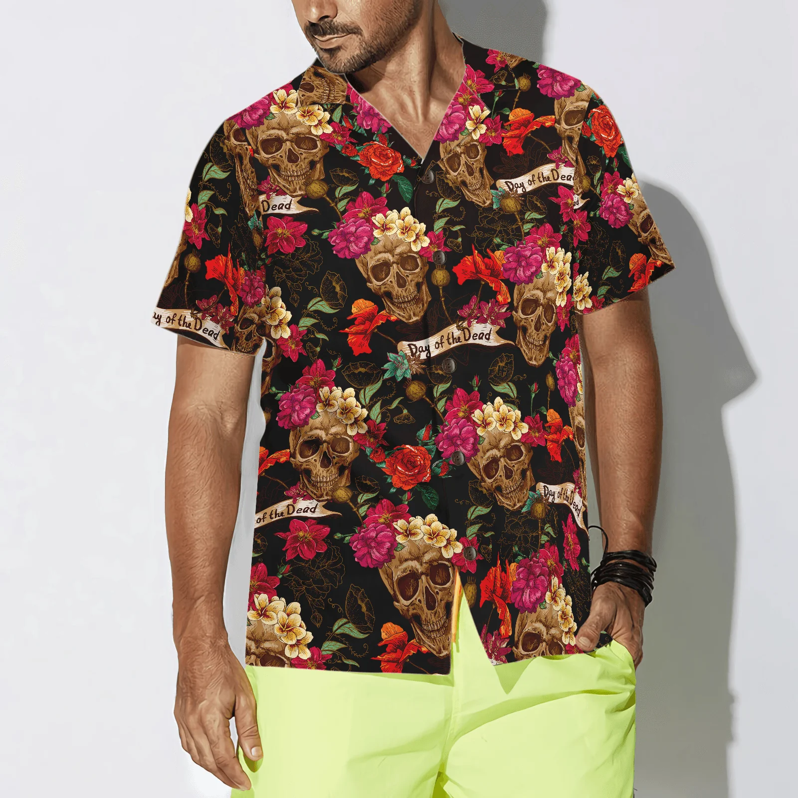 Skull Hawaiian Shirt, Skull And Flowers Day Of Dead Hawaiian Shirt, Colorful Summer Aloha Shirt For Men Women, Gift For Friend, Family, Husband, Wife - Image 3