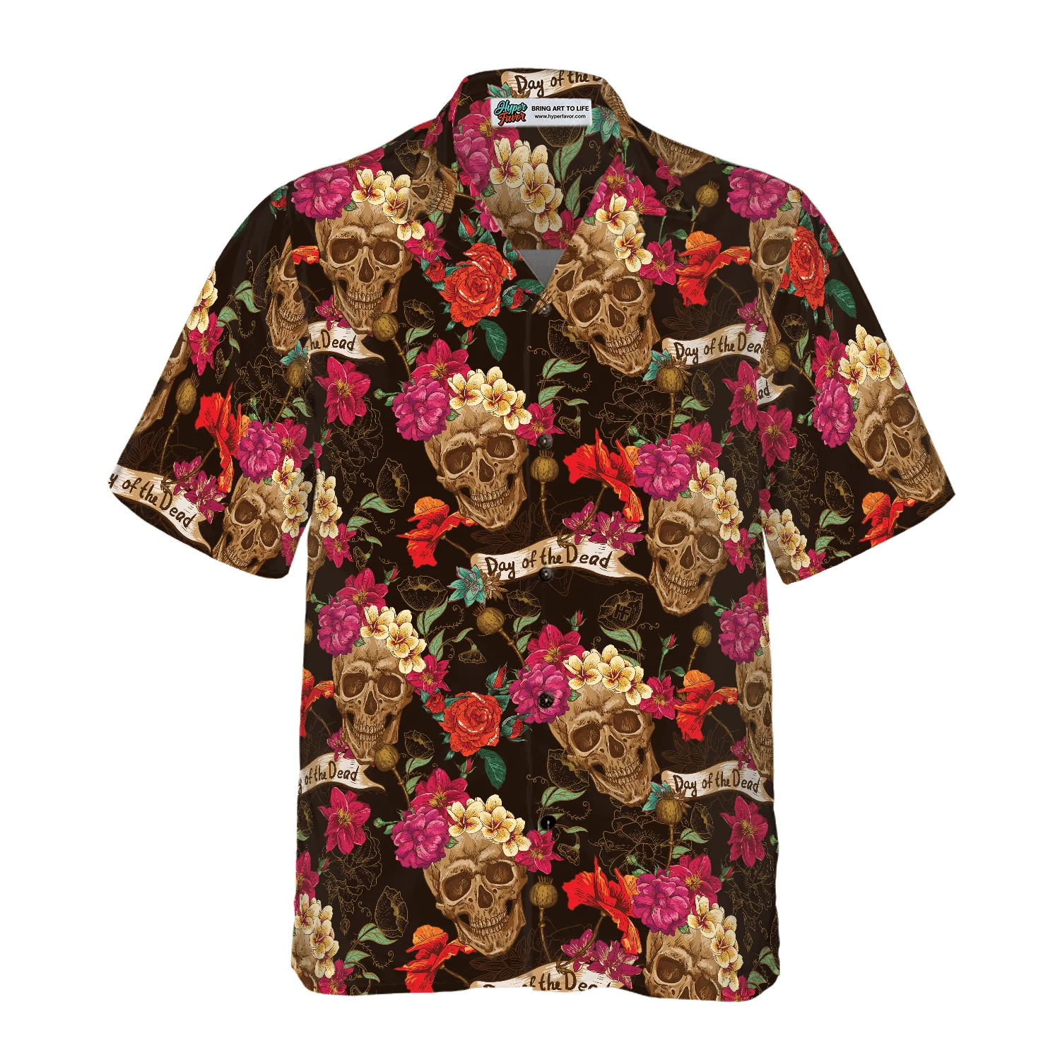 Skull Hawaiian Shirt, Skull And Flowers Day Of Dead Hawaiian Shirt, Colorful Summer Aloha Shirt For Men Women, Gift For Friend, Family, Husband, Wife - Image 4