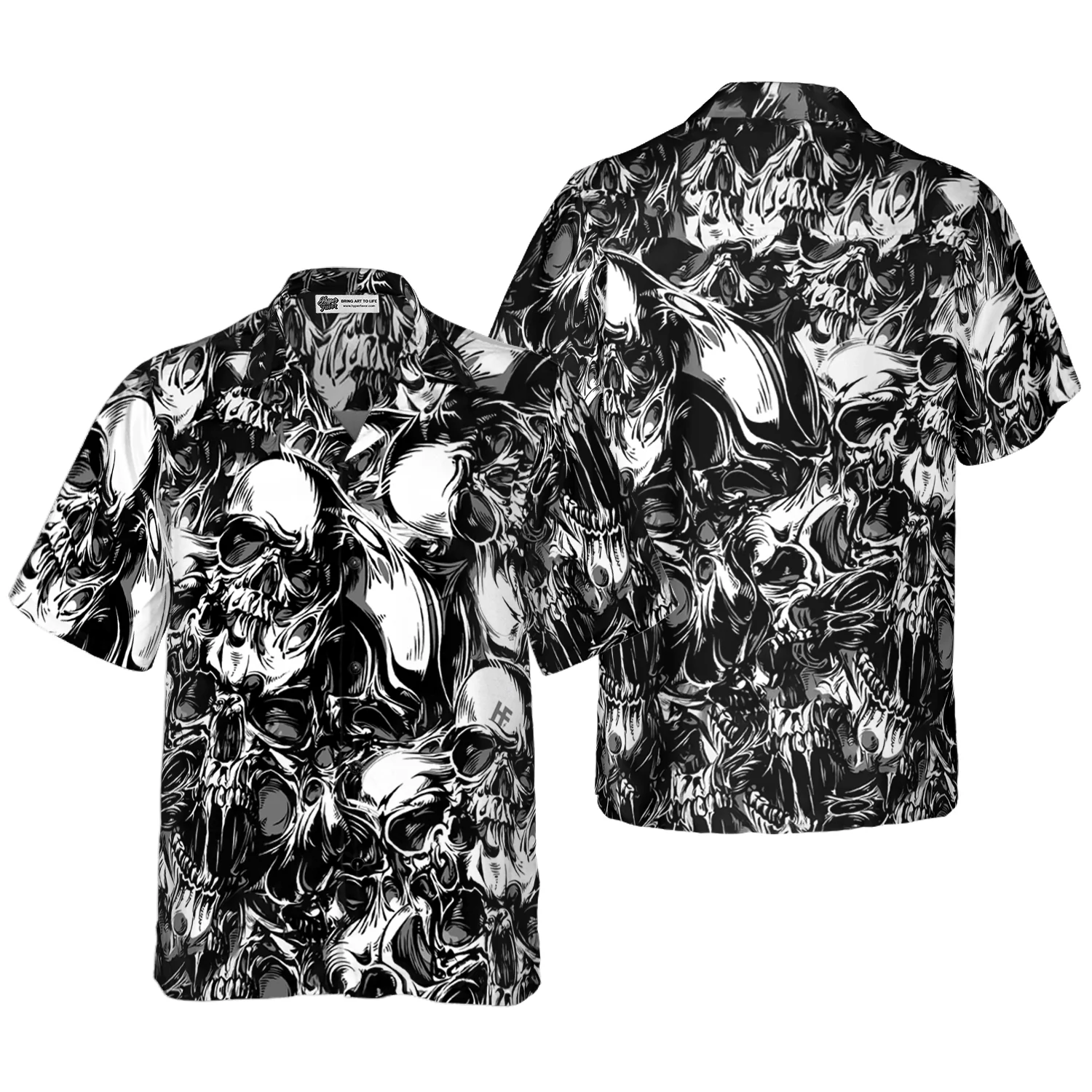 Skull Hawaiian Shirt, Skull Pattern Black White Hawaiian Shirt, Colorful Summer Aloha Shirt For Men Women, Perfect Gift For Friend, Team, Family