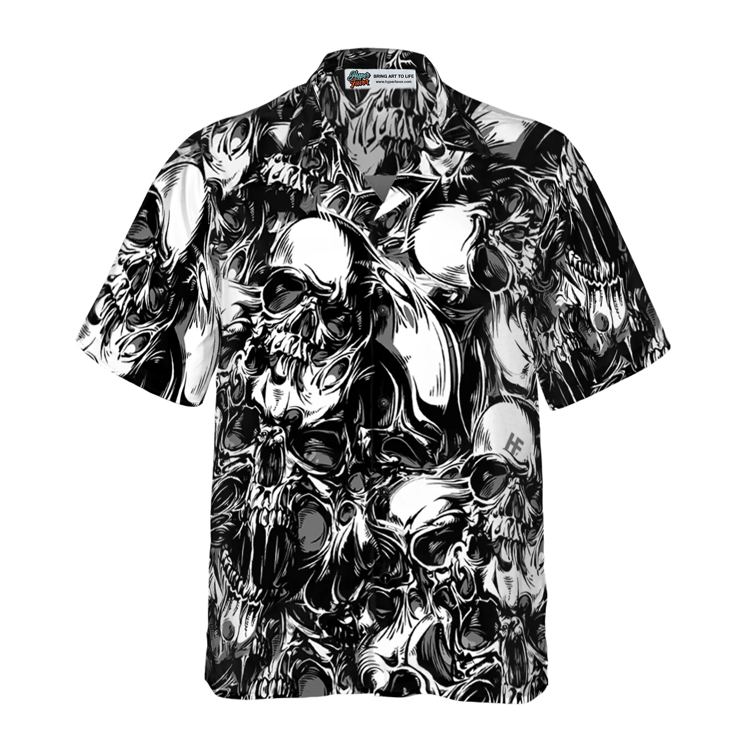 Skull Hawaiian Shirt, Skull Pattern Black White Hawaiian Shirt, Colorful Summer Aloha Shirt For Men Women, Perfect Gift For Friend, Team, Family - Image 4