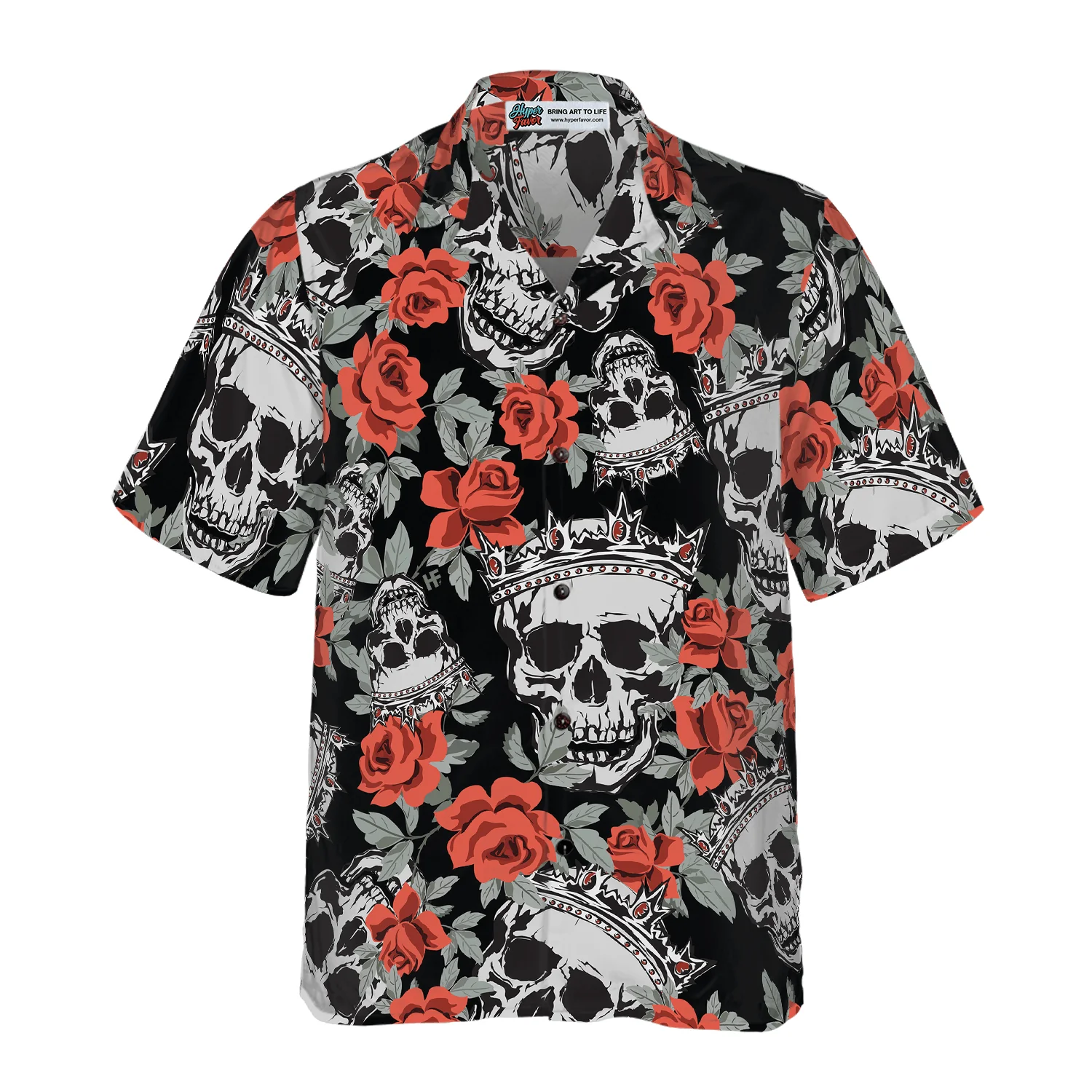 Skull Hawaiian Shirt, Skull With Crown And Red Rose Hawaiian Shirt, Colorful Summer Aloha Shirt For Men Women, Gift For Friend, Family, Husband, Wife - Image 3