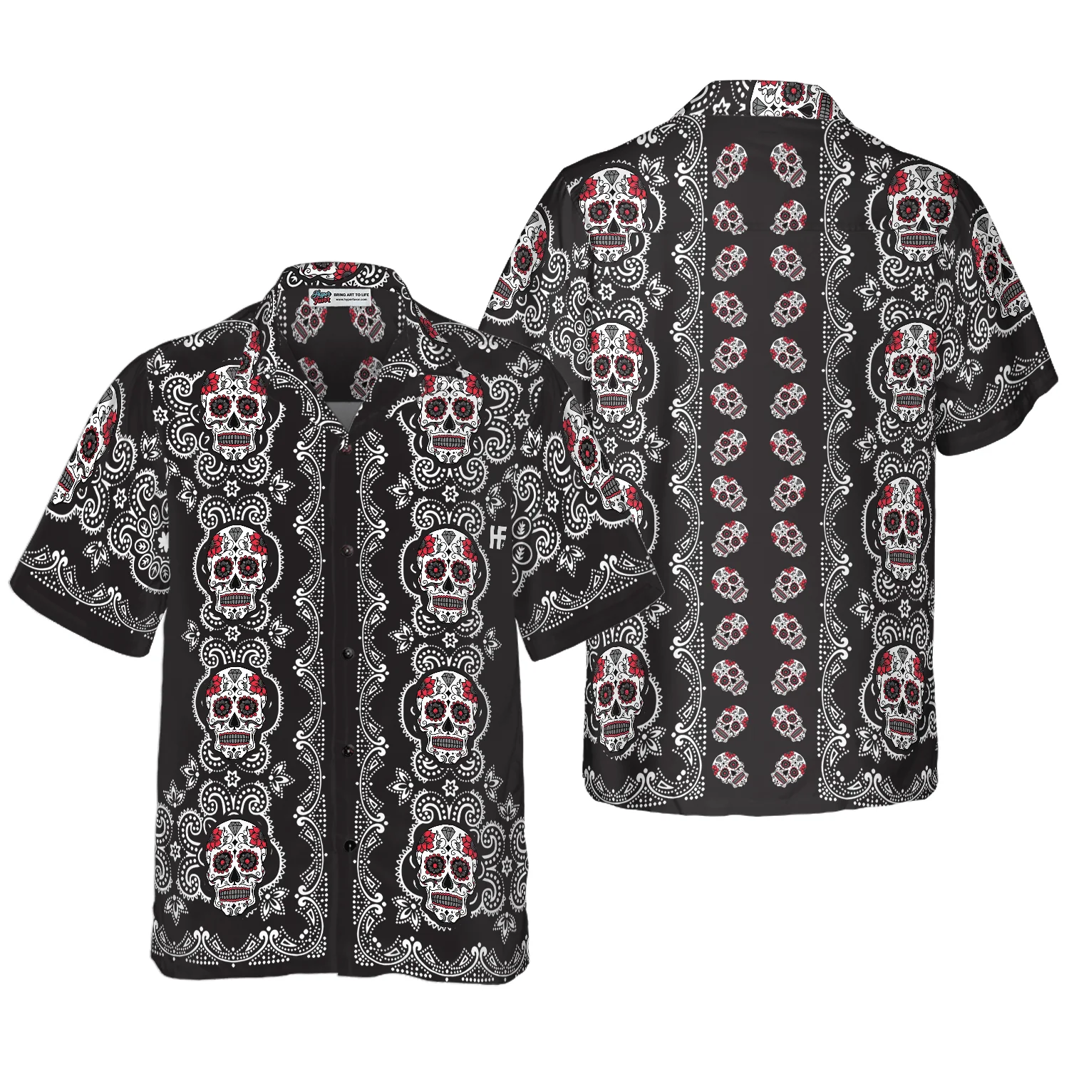 Skull Hawaiian Shirt - Sugar Skull Calavera Pattern Hawaiian Shirt, Colorful Summer Aloha Shirt For Men Women, Gift For Friend, Family, Husband, Wife