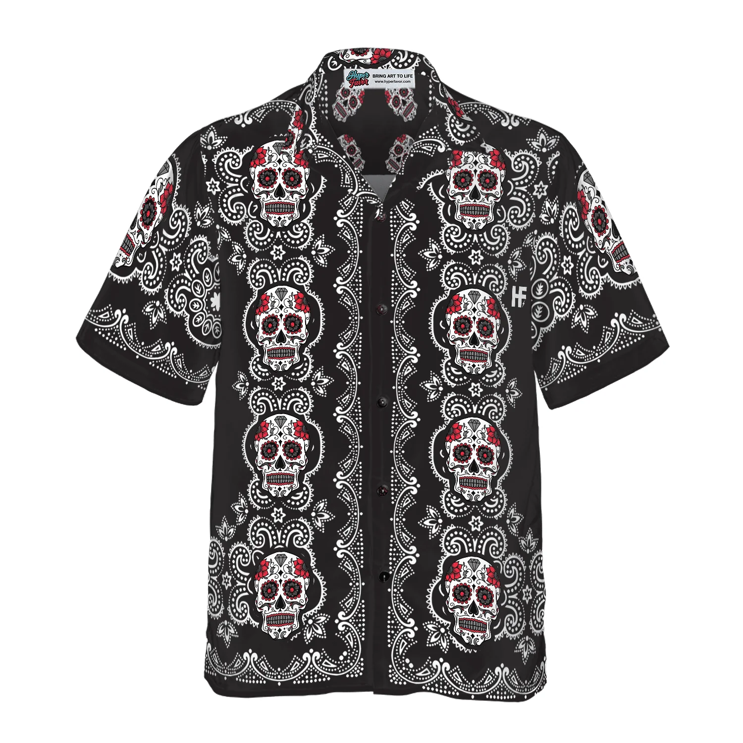 Skull Hawaiian Shirt - Sugar Skull Calavera Pattern Hawaiian Shirt, Colorful Summer Aloha Shirt For Men Women, Gift For Friend, Family, Husband, Wife - Image 4