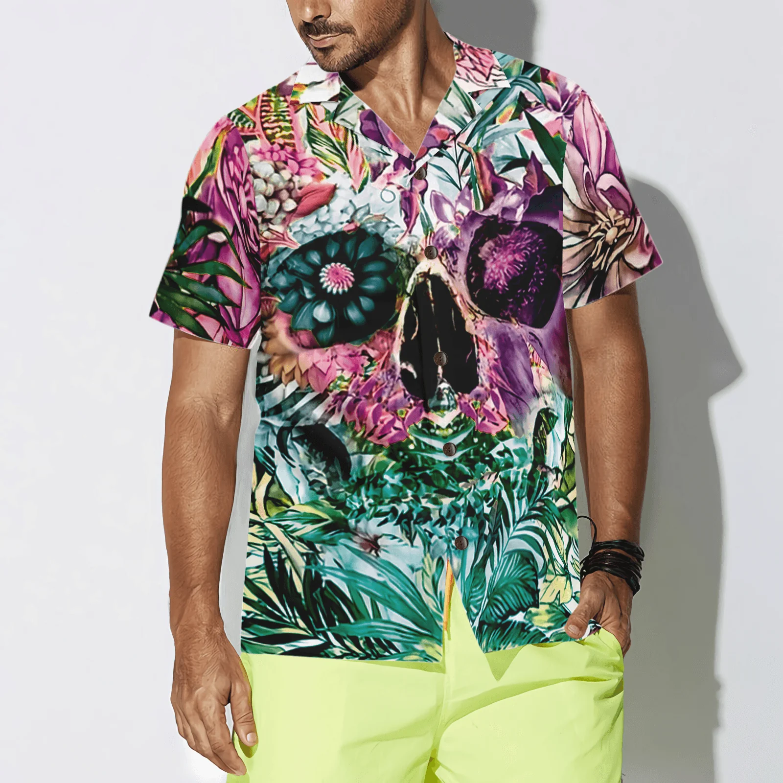 Skull Hawaiian Shirt, Summer Tropical Skull Pattern Hawaiian Shirt, Colorful Summer Aloha Shirt For Men Women, Gift For Friend, Family, Husband, Wife - Image 3