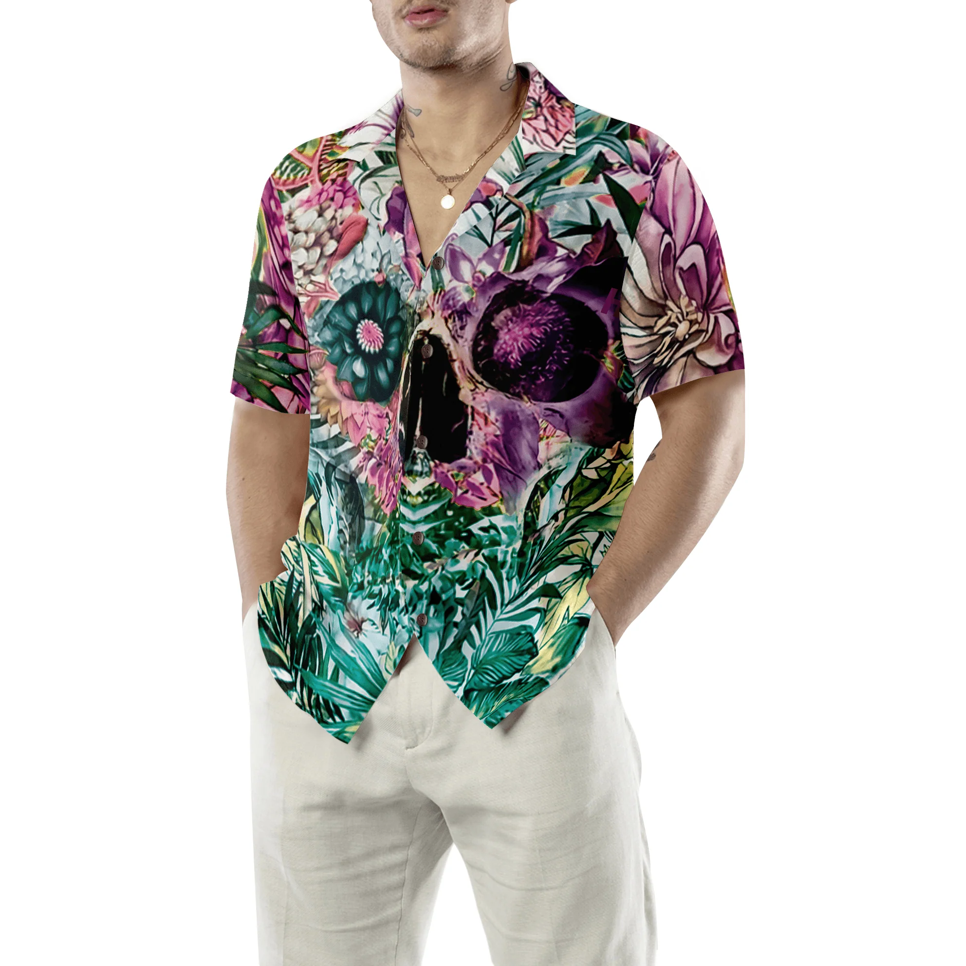 Skull Hawaiian Shirt, Summer Tropical Skull Pattern Hawaiian Shirt, Colorful Summer Aloha Shirt For Men Women, Gift For Friend, Family, Husband, Wife - Image 5