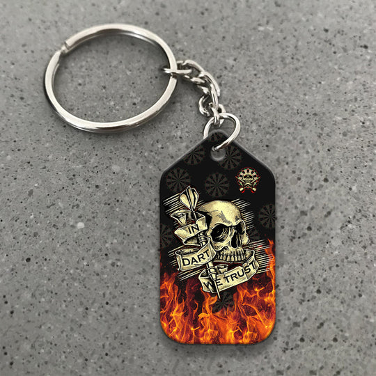 Skull In Fire In Dart We Trust Darts Acrylic Keychain For Darts Players - Christmas Gift For Darts Lovers, Darts Team, Family, Friends - Image 5