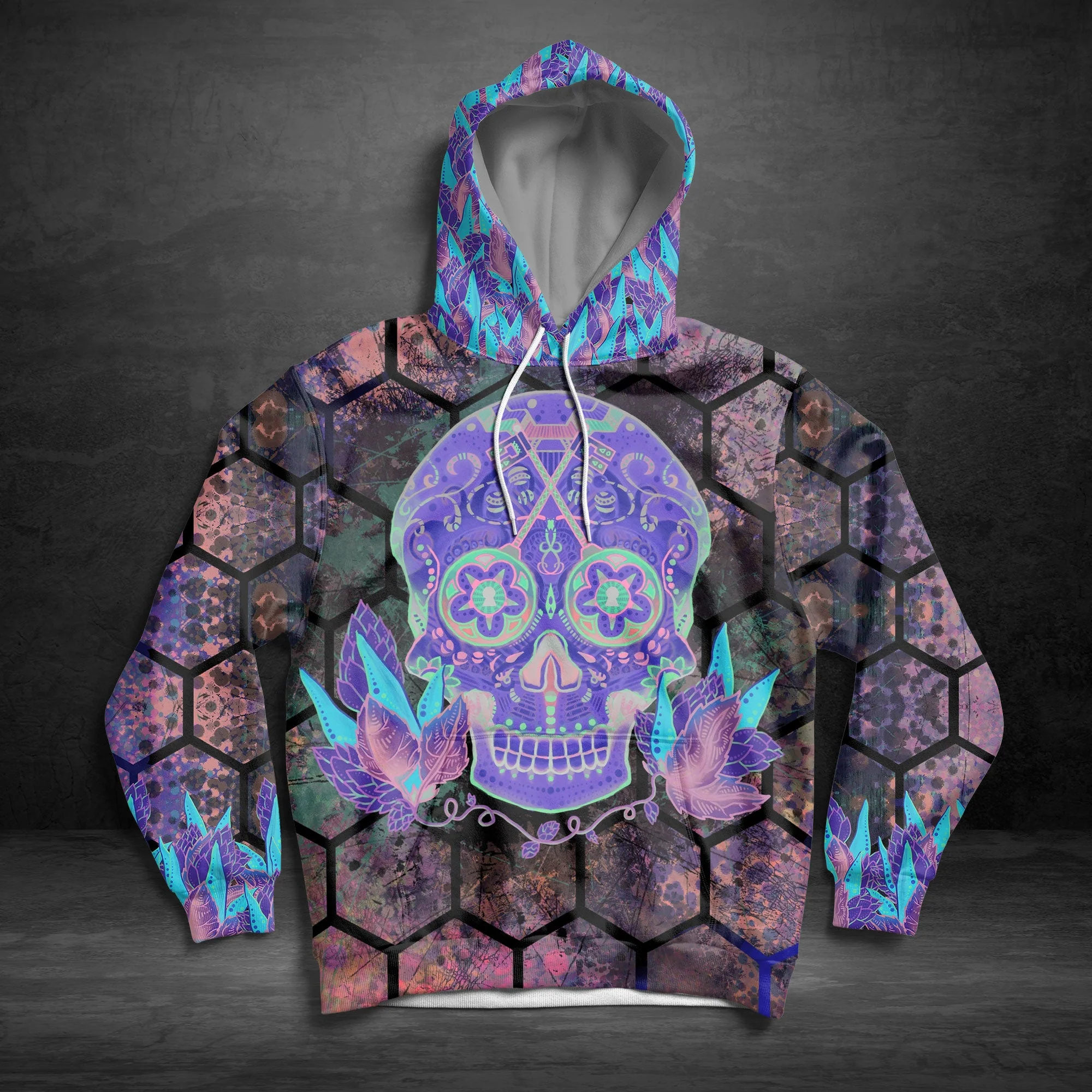 Skull Light Pullover Premium Hoodie Honeycomb Pattern, Perfect Outfit For Men And Women On Christmas New Year Autumn Winter - Image 2