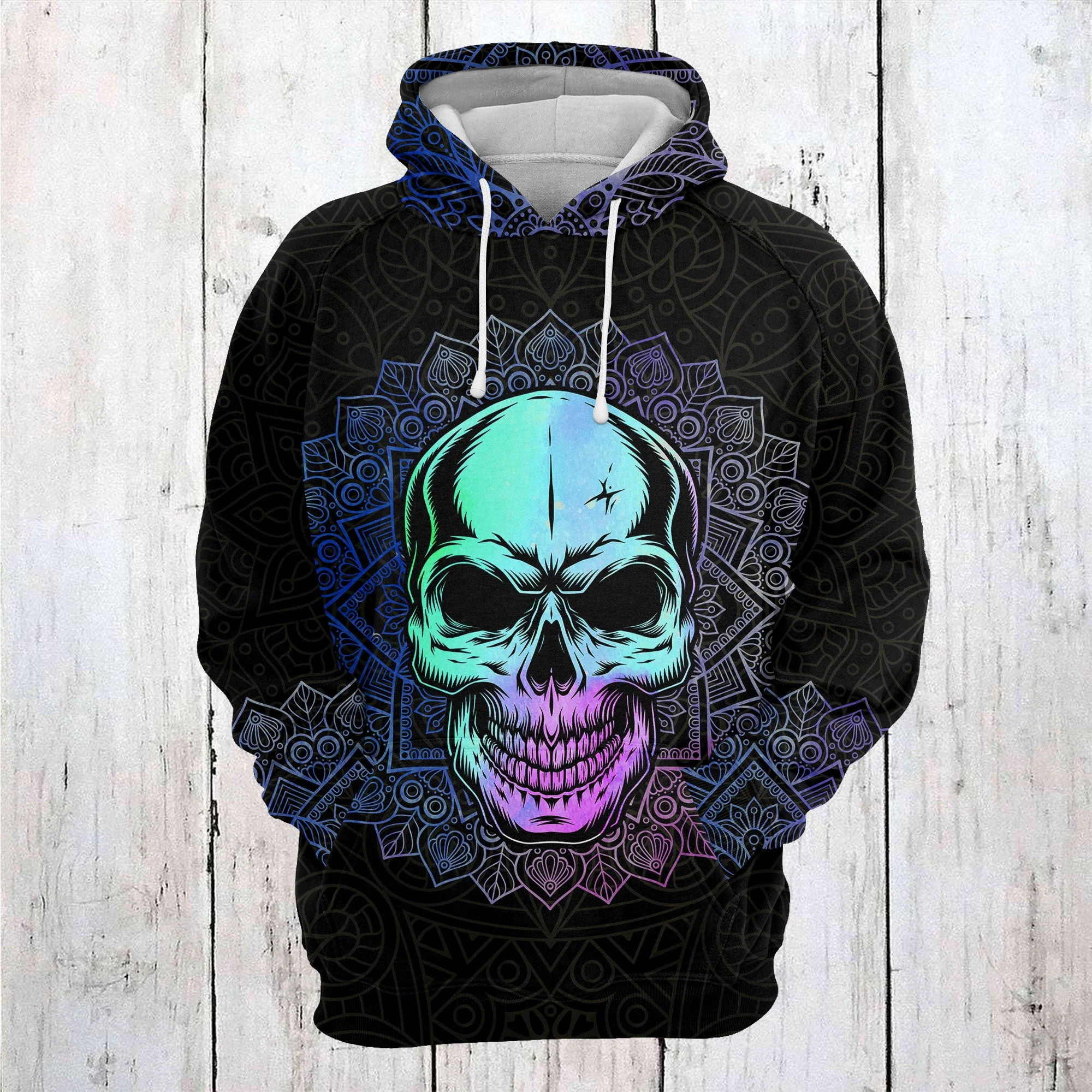 Skull Mandala Hologram Pullover Premium Hoodie, Perfect Outfit For Men And Women On Christmas New Year Autumn Winter - Image 3