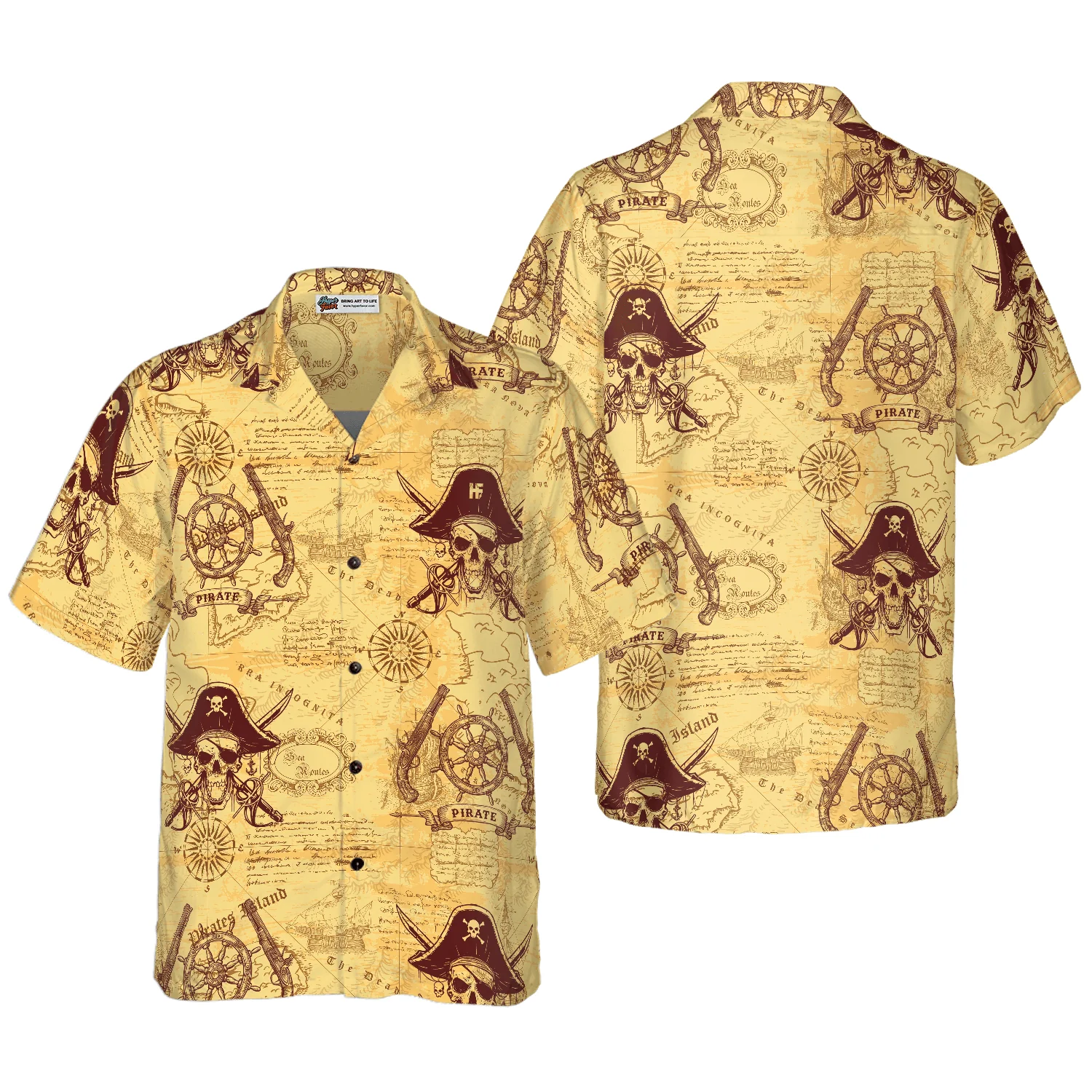 Skull Pirates Hawaiian Shirt, Skull Pirates Of The Ancient Sea Map Hawaiian Shirt For Men Women, Perfect Gift For Friend, Family, Husband, Wife