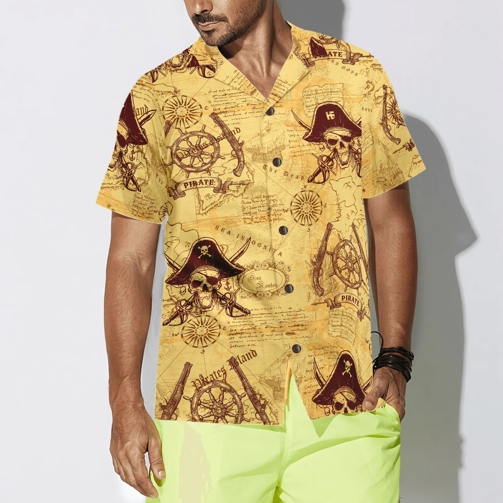 Skull Pirates Hawaiian Shirt, Skull Pirates Of The Ancient Sea Map Hawaiian Shirt For Men Women, Perfect Gift For Friend, Family, Husband, Wife - Image 3