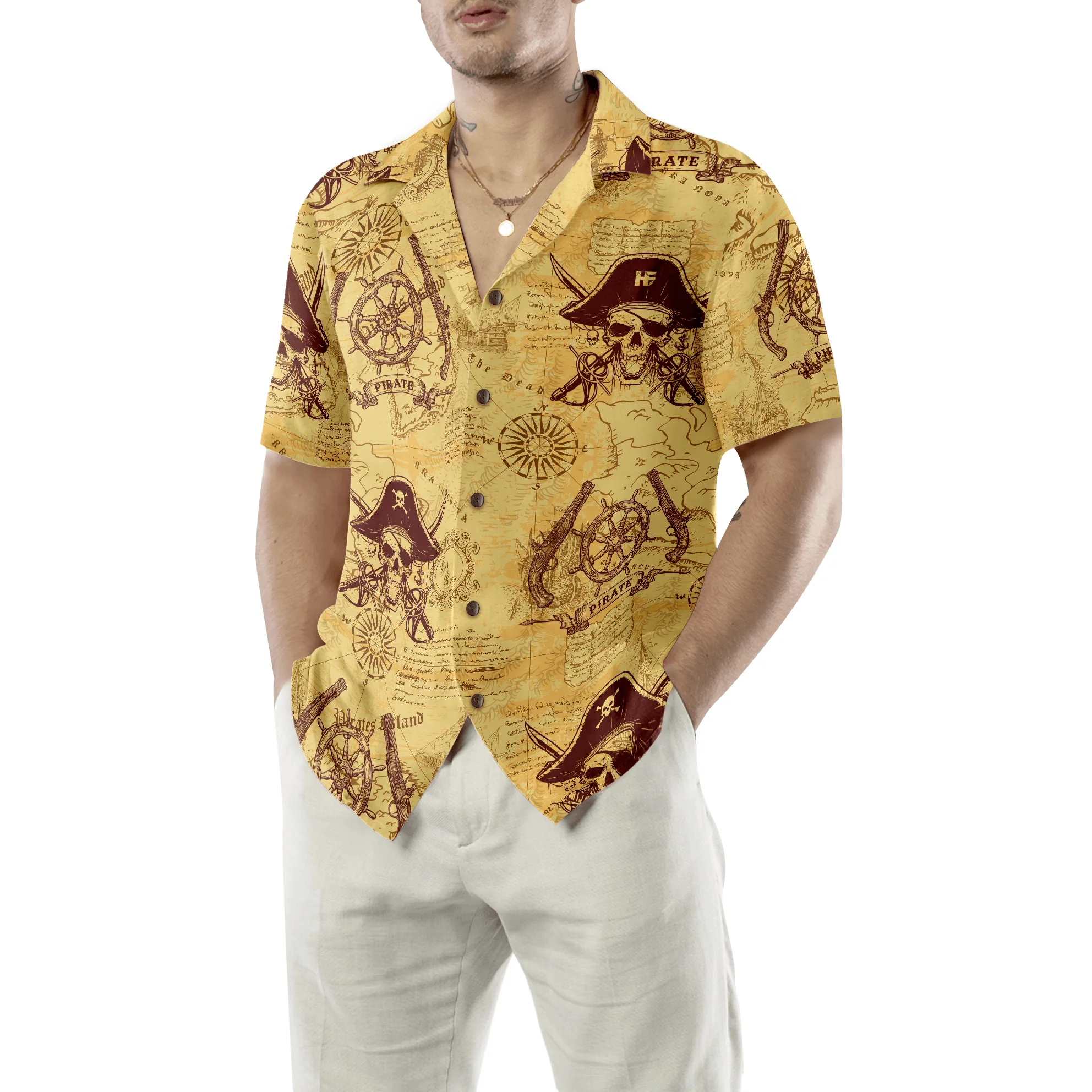Skull Pirates Hawaiian Shirt, Skull Pirates Of The Ancient Sea Map Hawaiian Shirt For Men Women, Perfect Gift For Friend, Family, Husband, Wife - Image 5