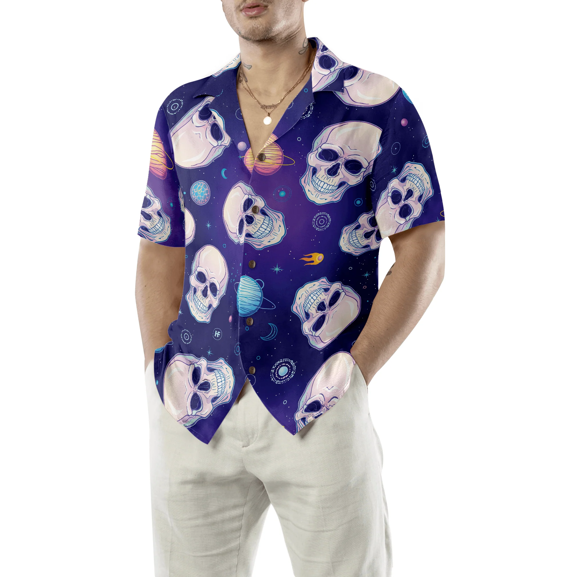 Skull Planets Outer Space Aloha Hawaiian Shirt For Summer, Colorful Shirt For Men Women, Perfect Gift For Friend, Team, Family - Image 5