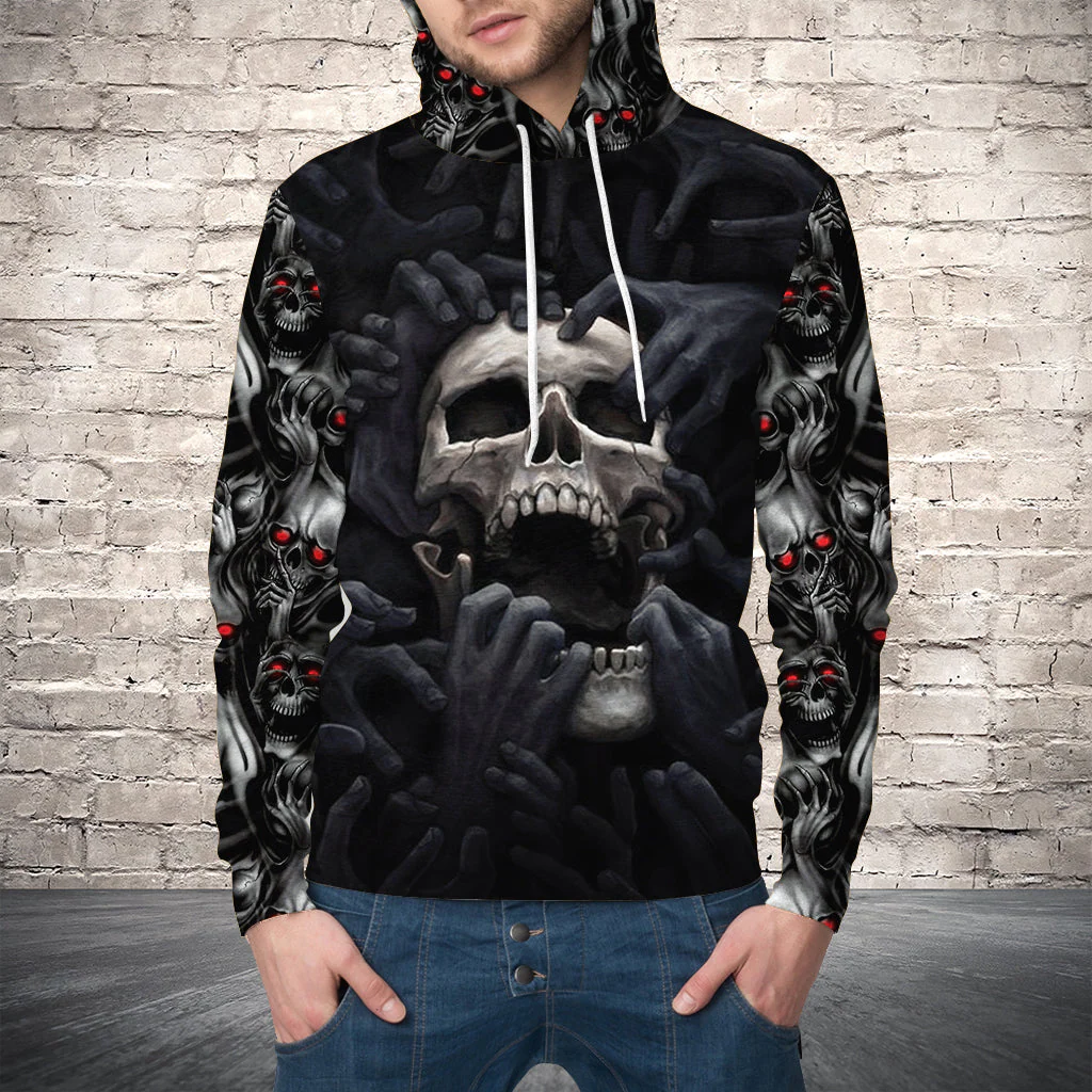 Skull Red Eyes Pullover Premium Hoodie Hand Of Demon, Perfect Outfit For Men And Women On Christmas New Year Autumn Winter - Image 2