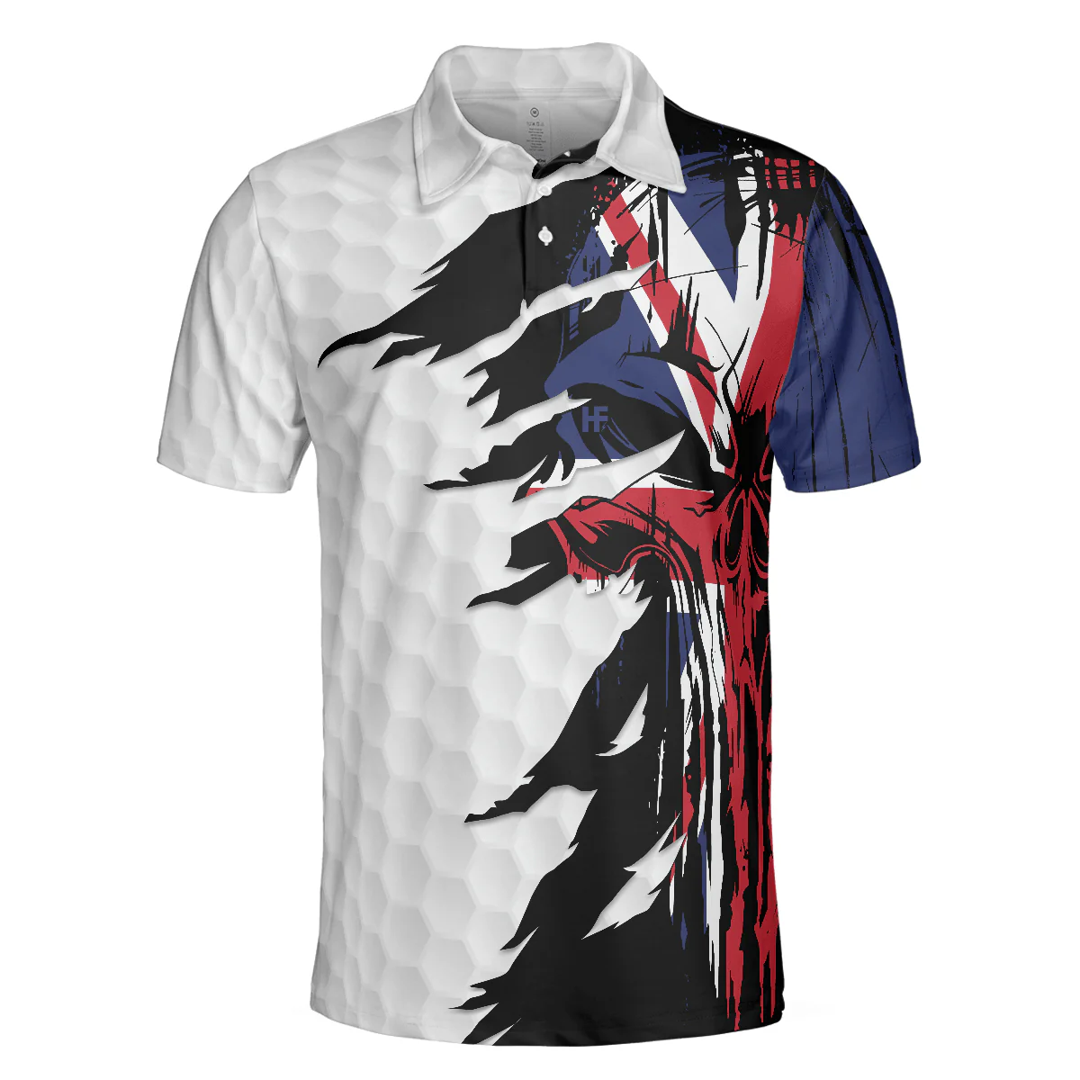 Skull United Kingdom Ripped Golf Polo Shirt, Skull Golf Pattern Polo Shirt, UK Golf Shirt For Men - Perfect Gift For Men, Golfers - Image 3