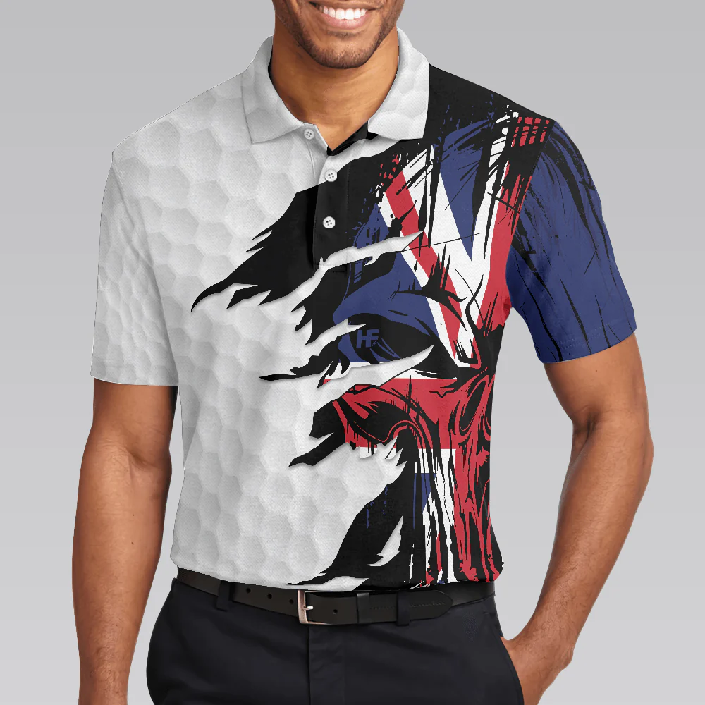 Skull United Kingdom Ripped Golf Polo Shirt, Skull Golf Pattern Polo Shirt, UK Golf Shirt For Men - Perfect Gift For Men, Golfers - Image 4