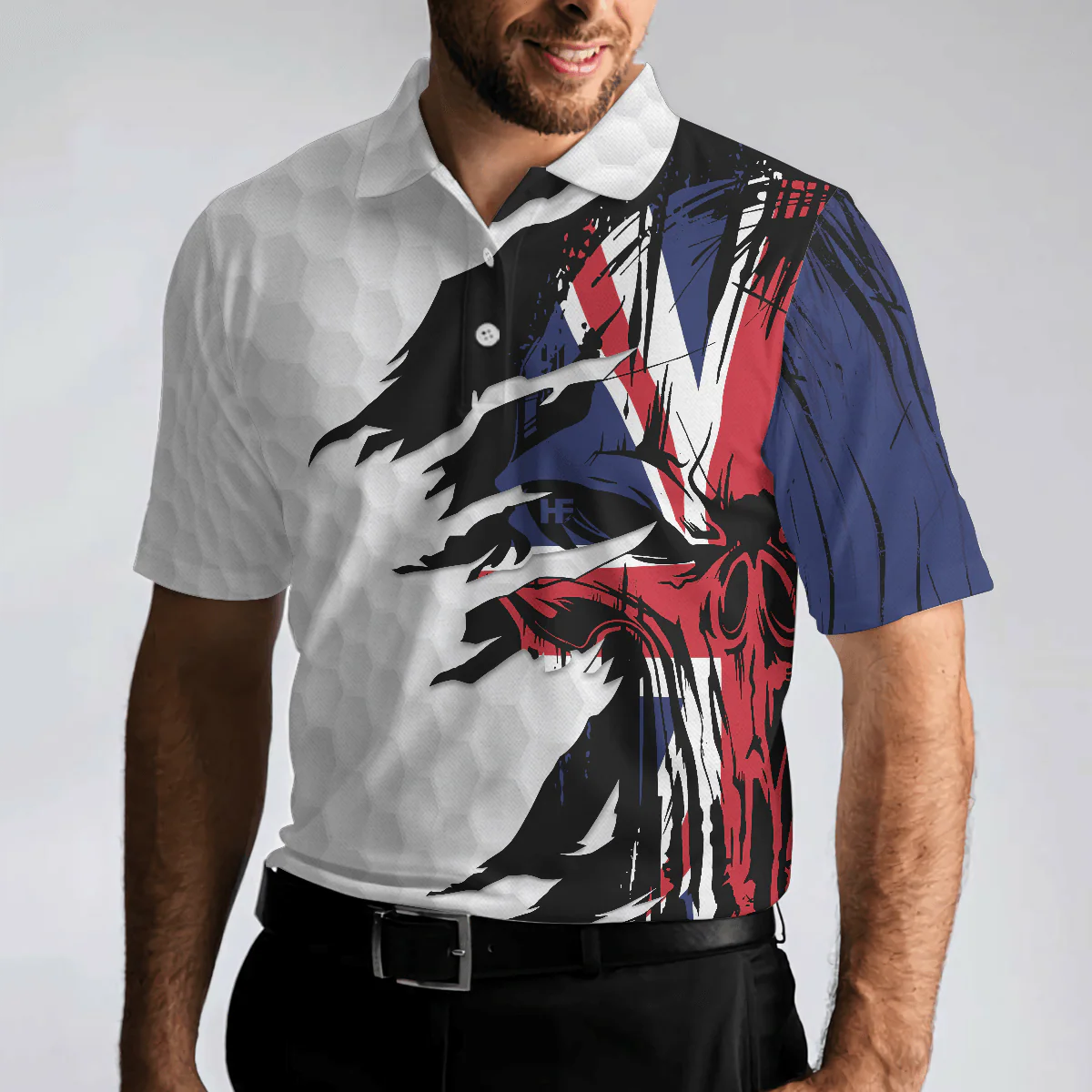 Skull United Kingdom Ripped Golf Polo Shirt, Skull Golf Pattern Polo Shirt, UK Golf Shirt For Men - Perfect Gift For Men, Golfers - Image 5