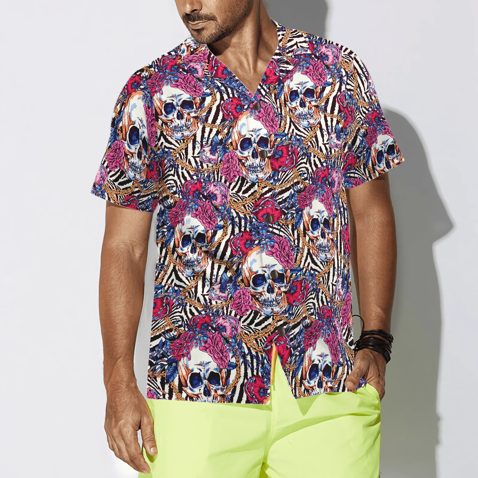 Skull With Roses On Zebra Background Aloha Hawaiian Shirt For Summer, Colorful Shirt For Men Women, Perfect Gift For Friend, Team, Family - Image 3