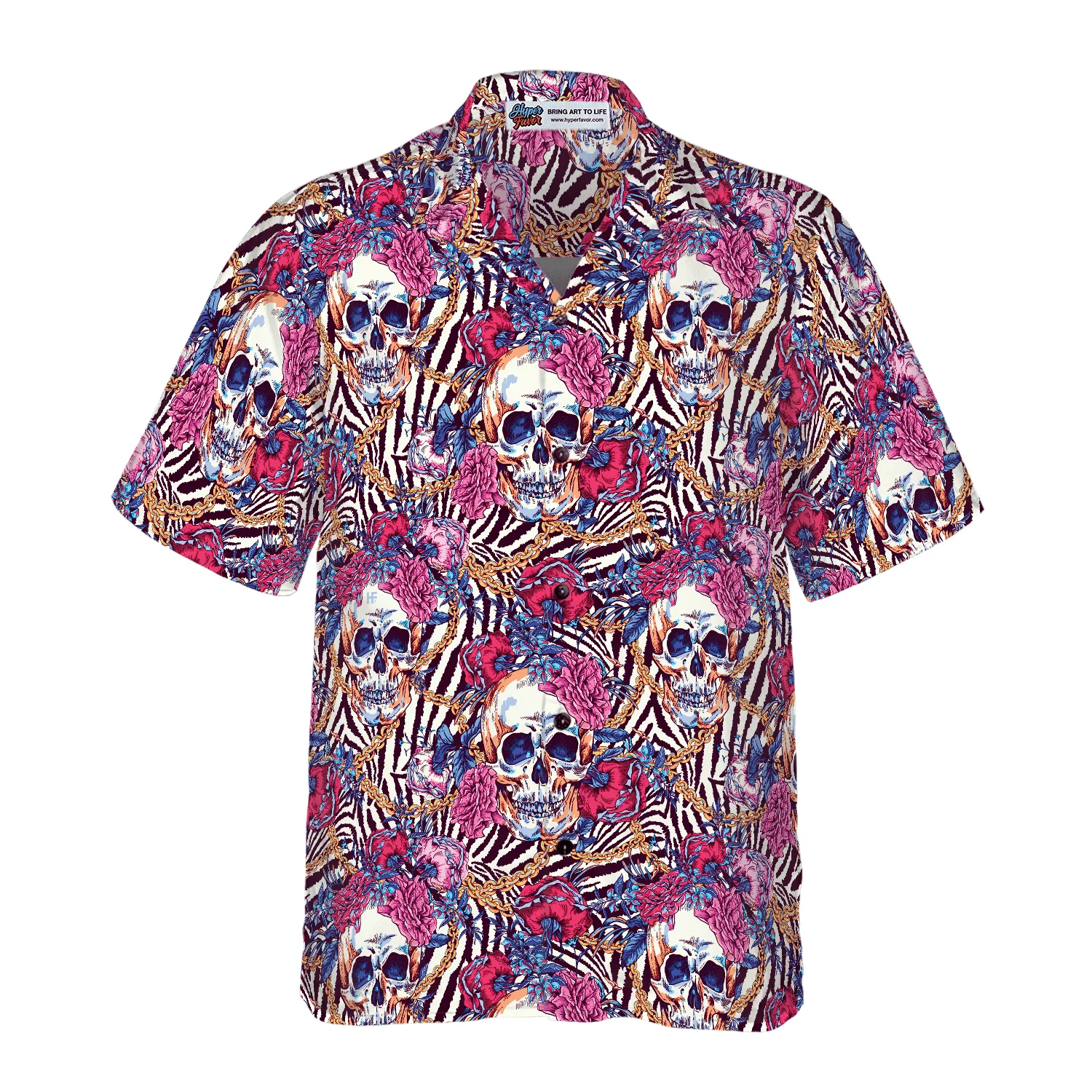 Skull With Roses On Zebra Background Aloha Hawaiian Shirt For Summer, Colorful Shirt For Men Women, Perfect Gift For Friend, Team, Family - Image 4
